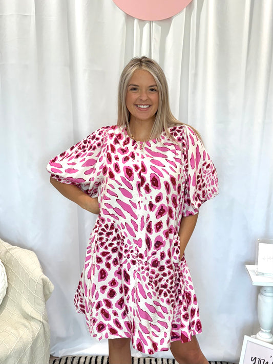 Raspberry Cheetah Dress (Pockets!)