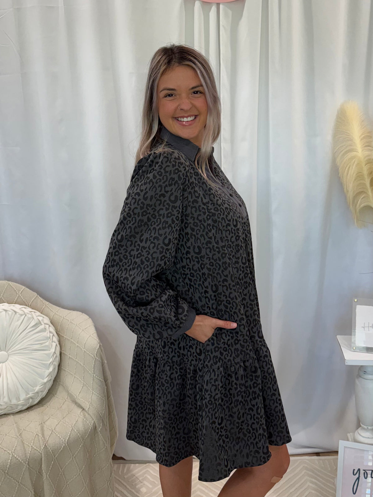 Grey Cheetah Dress (Pockets!)