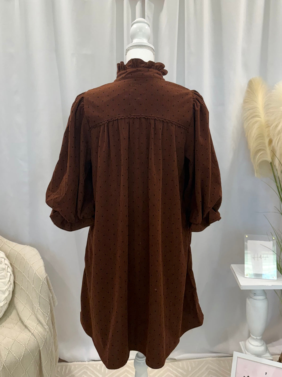 Corduroy Chocolate Polka Dot Dress