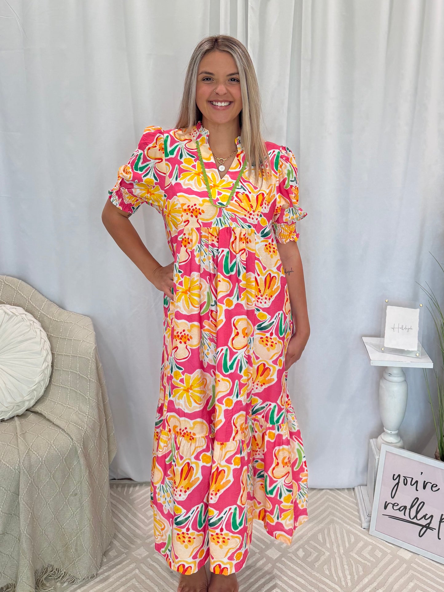 Peach Island Bloom Dress (Pockets!)