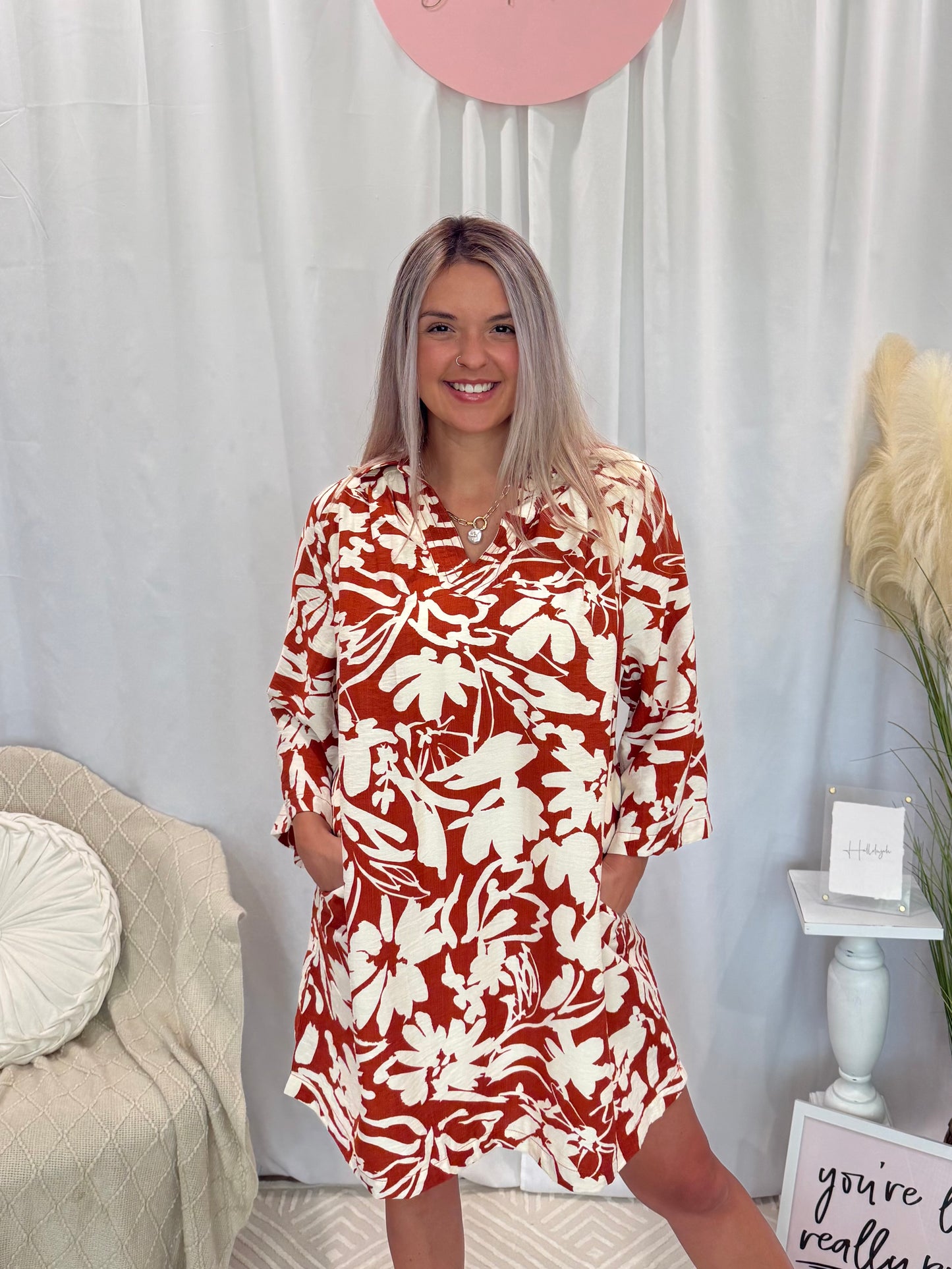 Fun and Flowy Rust Dress (Pockets!)