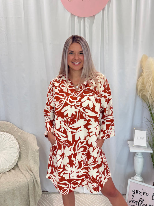 Fun and Flowy Rust Dress (Pockets!)