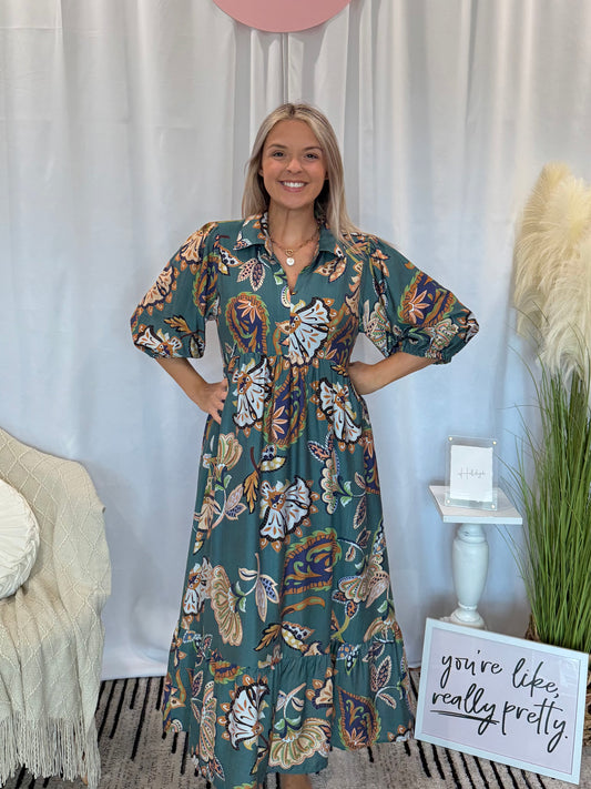 Leafy Green Midi Dress
