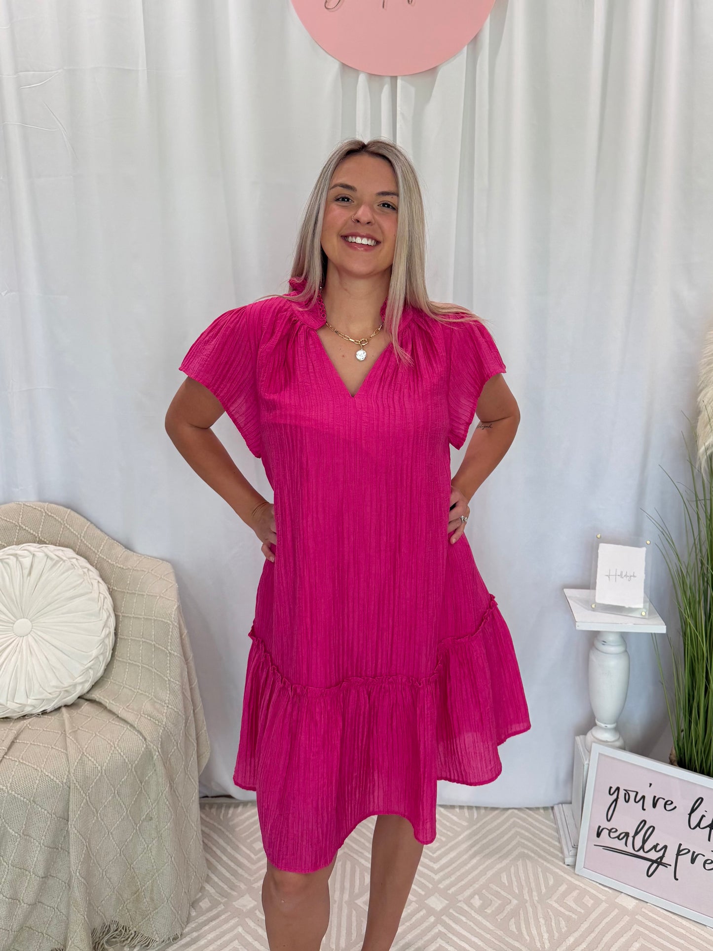 Flattering Fuchsia Dress (Pockets!).