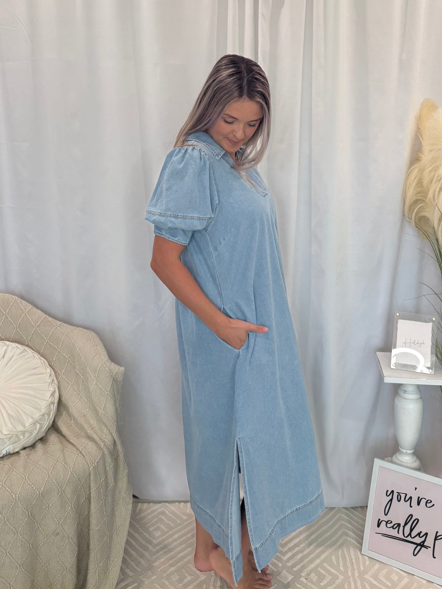 Light Denim Delight Dress (Pockets!)