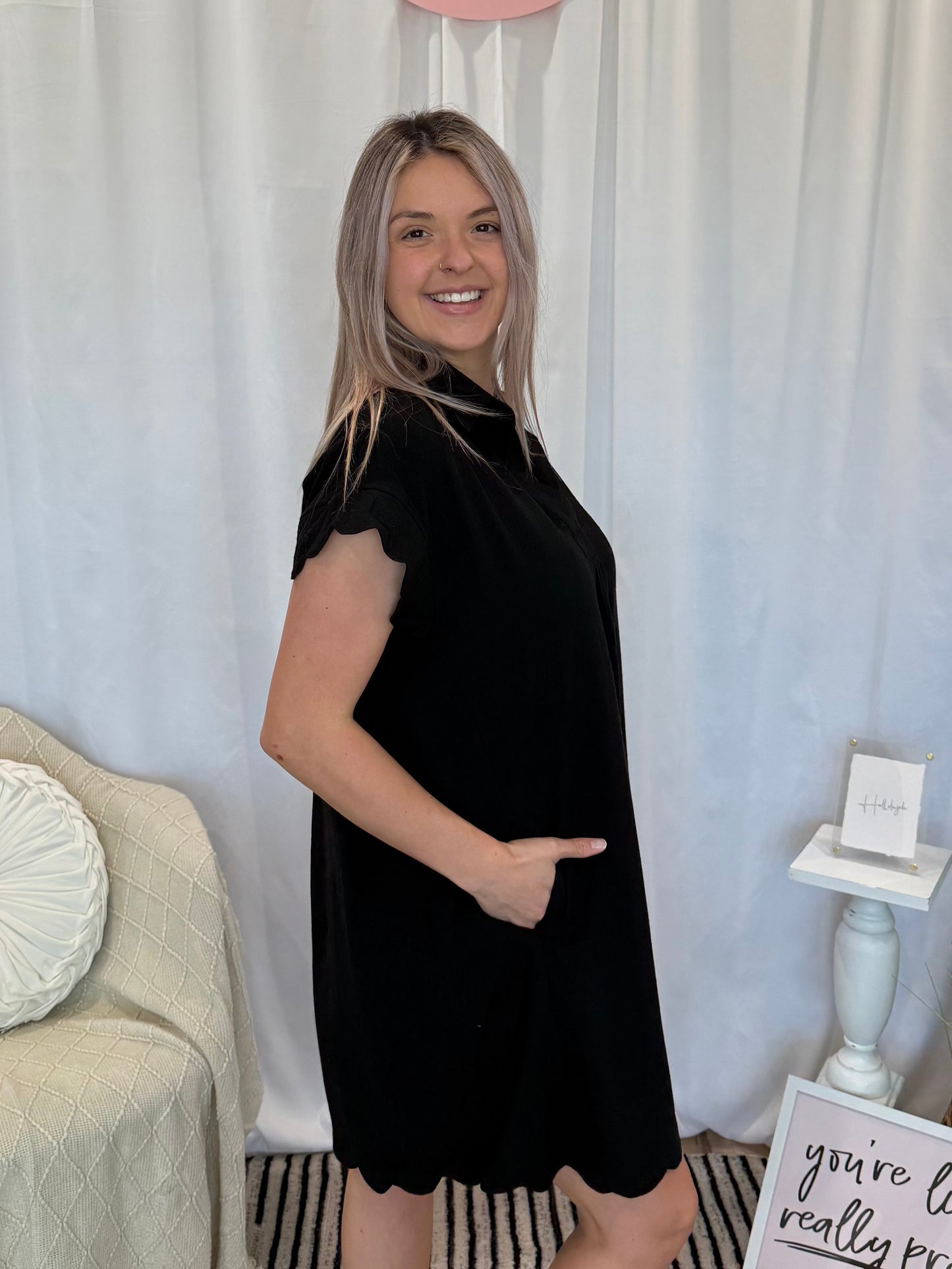 Ebony Scalloped Dress (Pockets!)