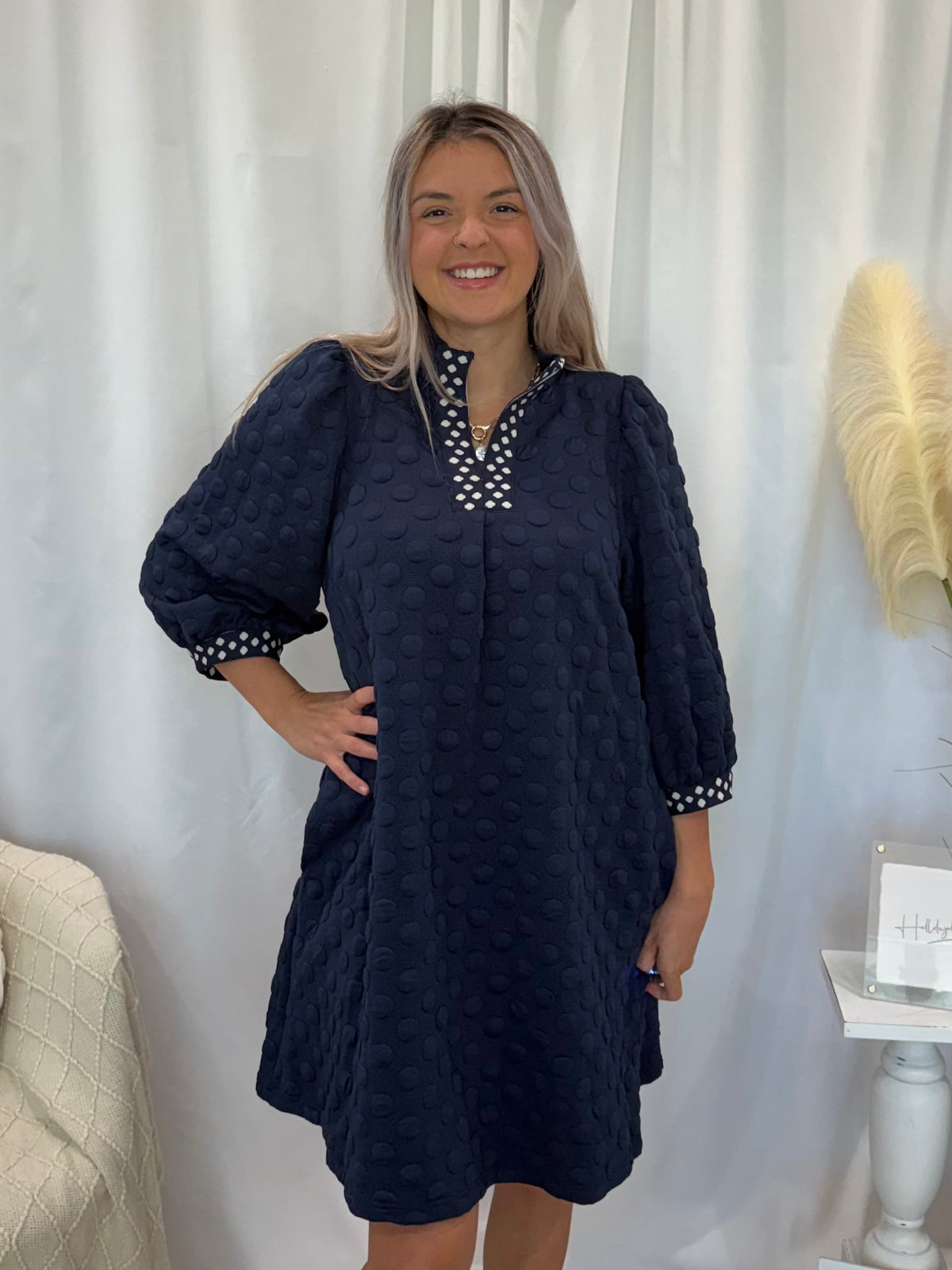 Navy Polka Dot Dress (Pockets!)