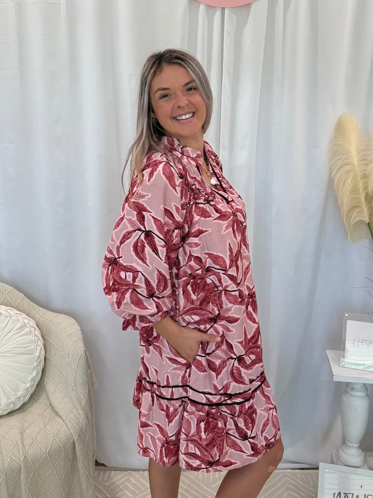 Pink Leafy Love Dress (Pockets!)