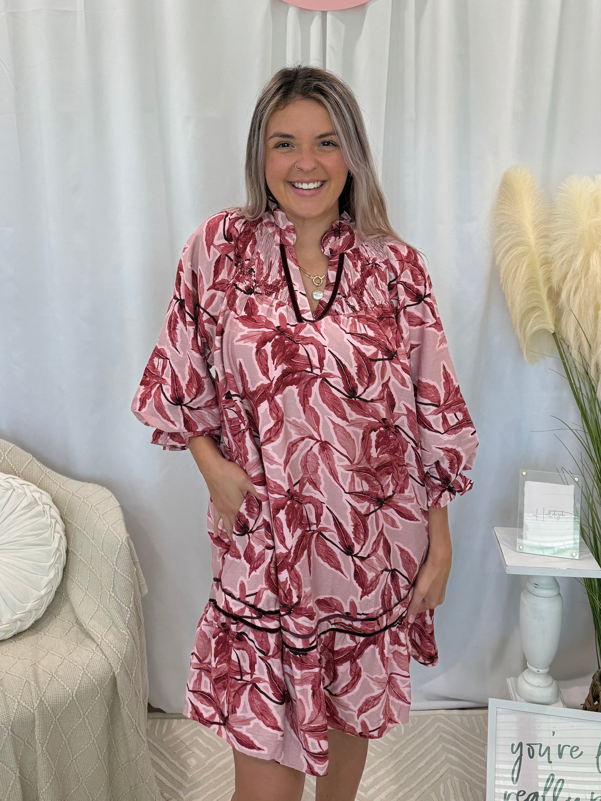 Pink Leafy Love Dress (Pockets!)