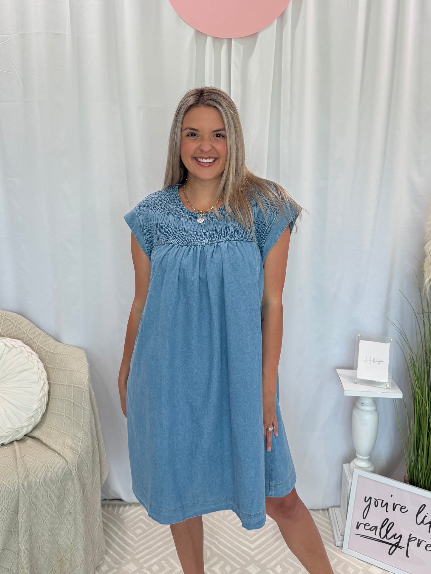 Light Crinkle Denim Dress