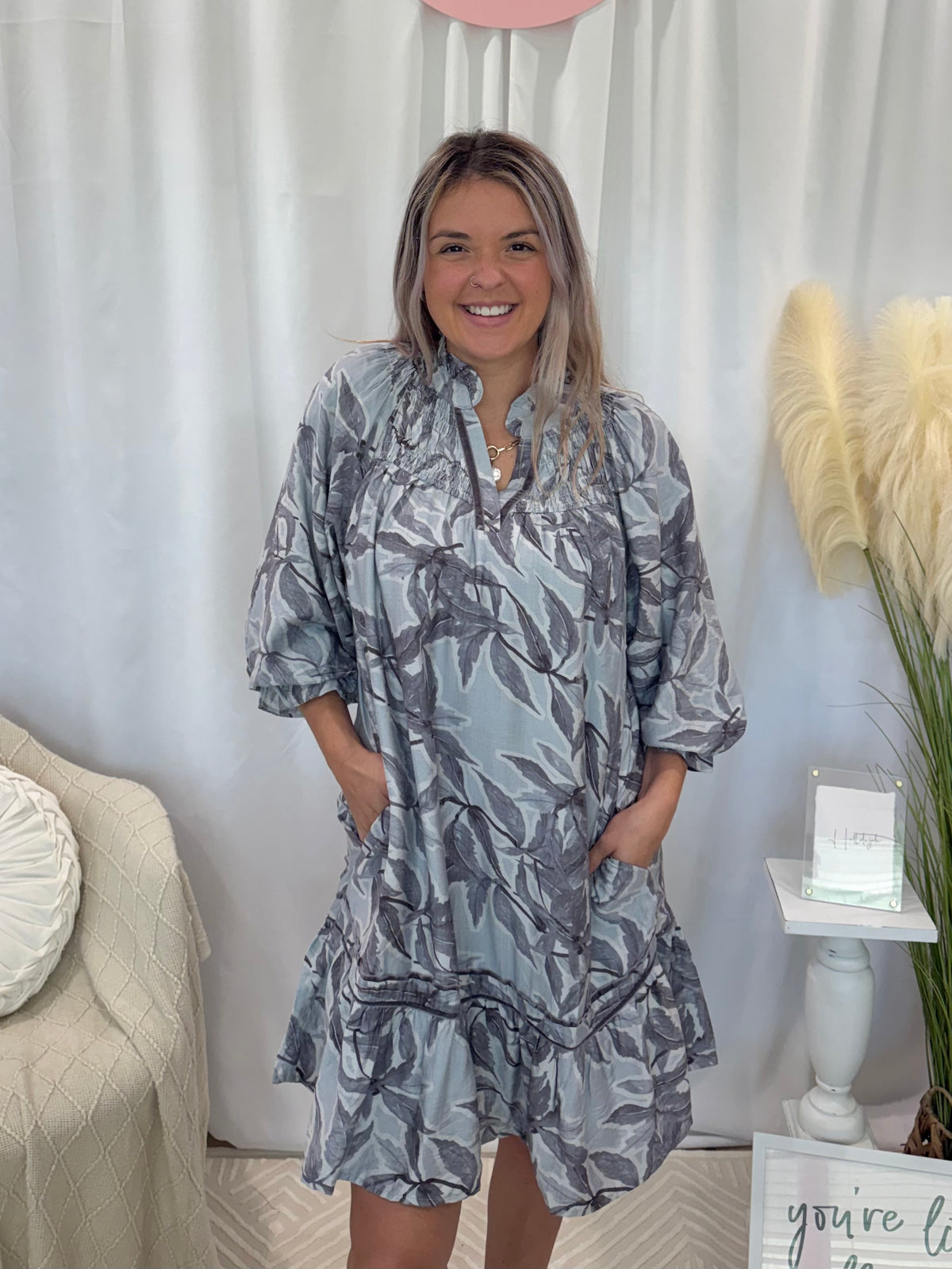 Silver Leafy Love Dress (Pockets!)