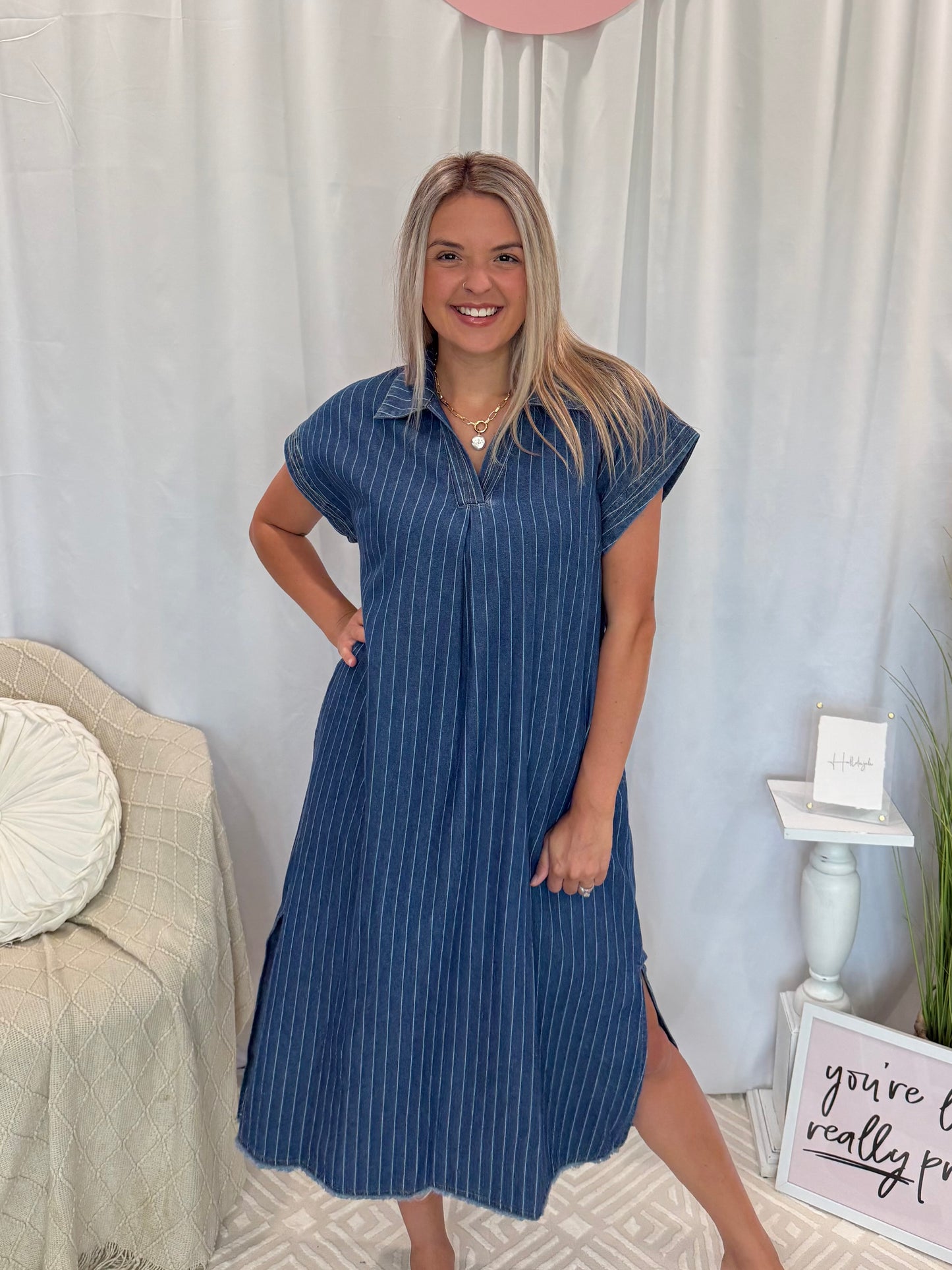 Dark Denim Delight Dress (Pockets!)