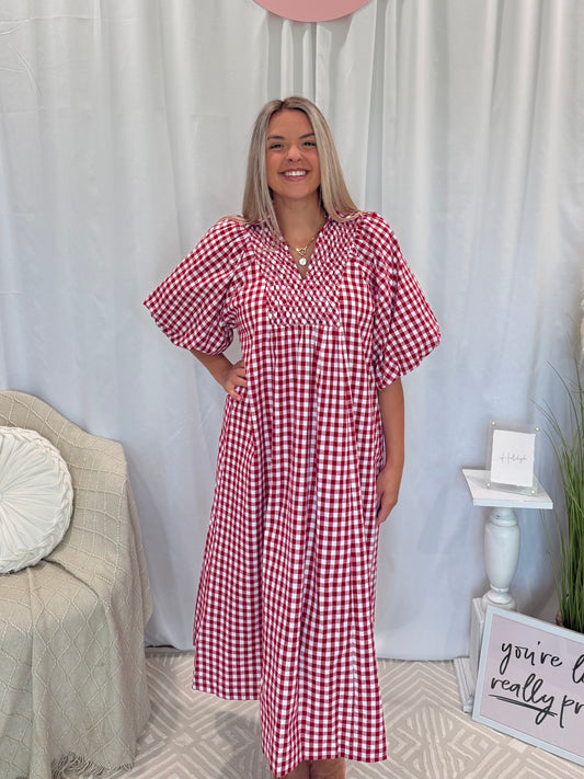 Cranberry Gingham Dress