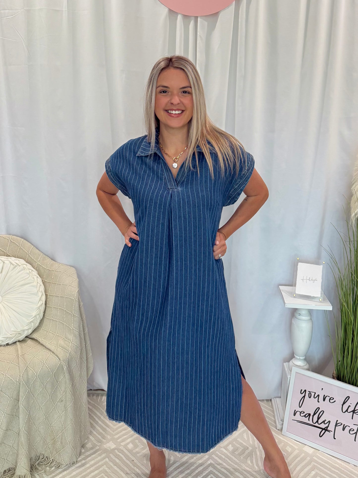Dark Denim Delight Dress (Pockets!)