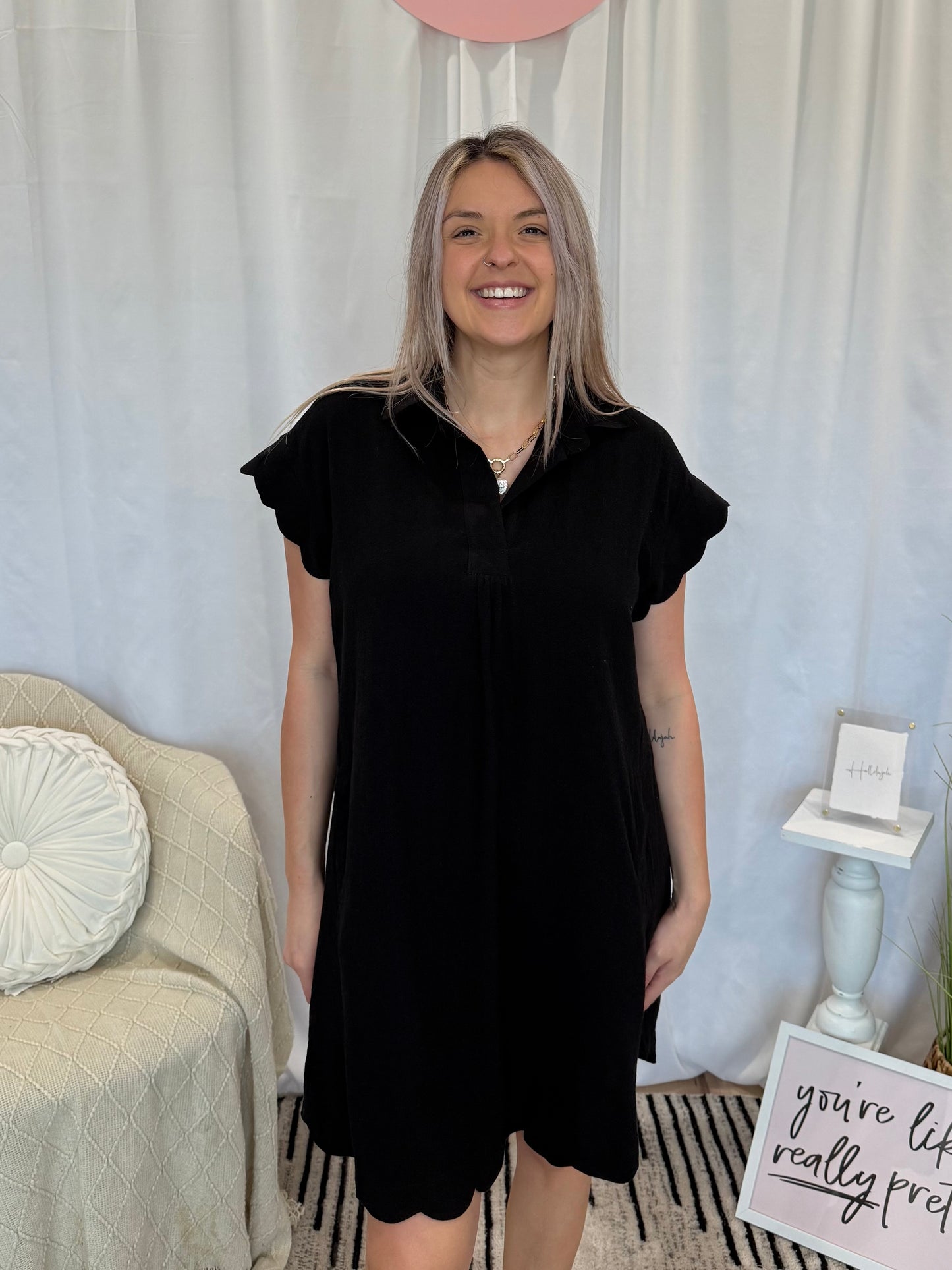 Ebony Scalloped Dress (Pockets!)