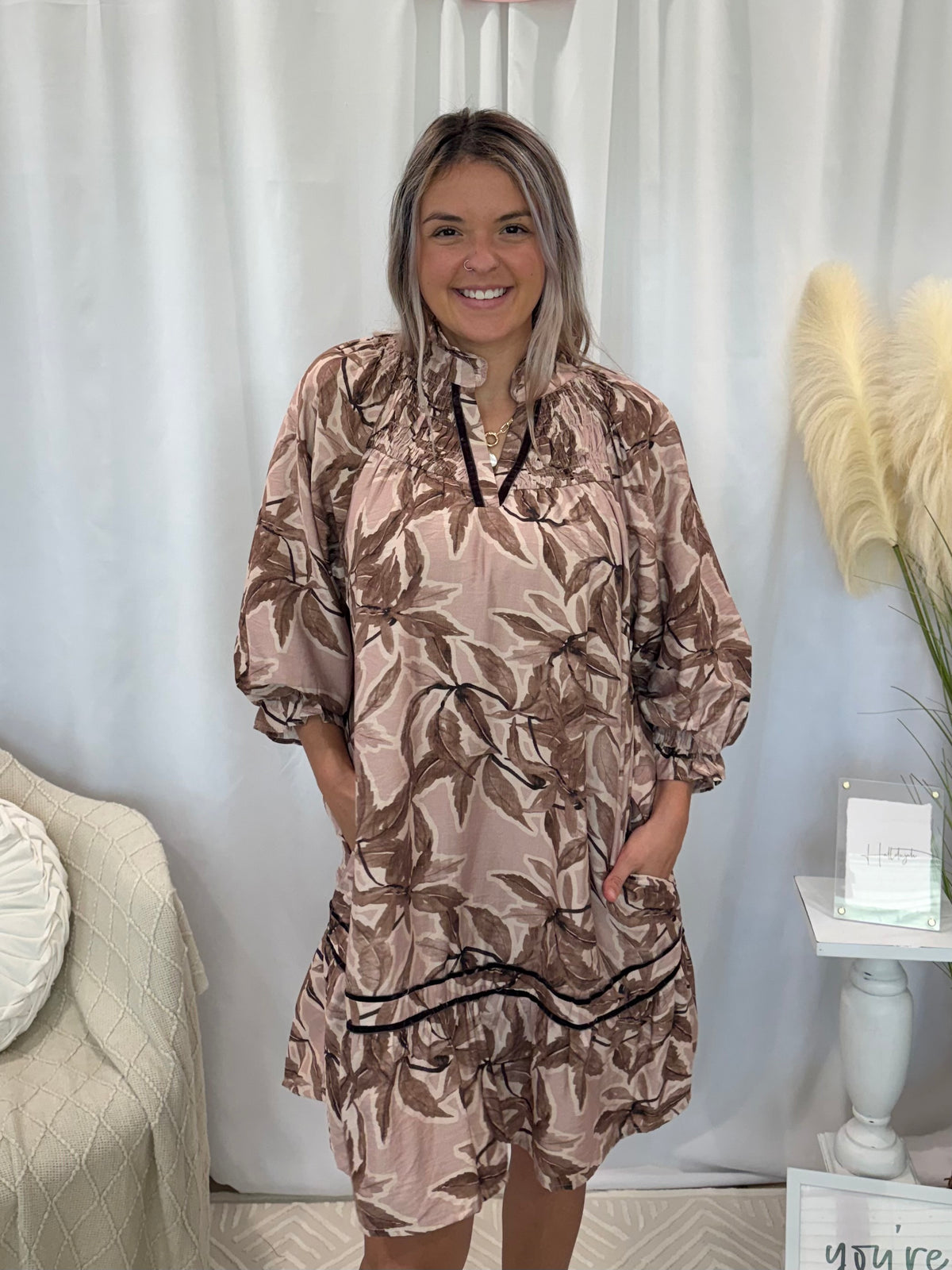 Mauve Leafy Love Dress (Pockets!)