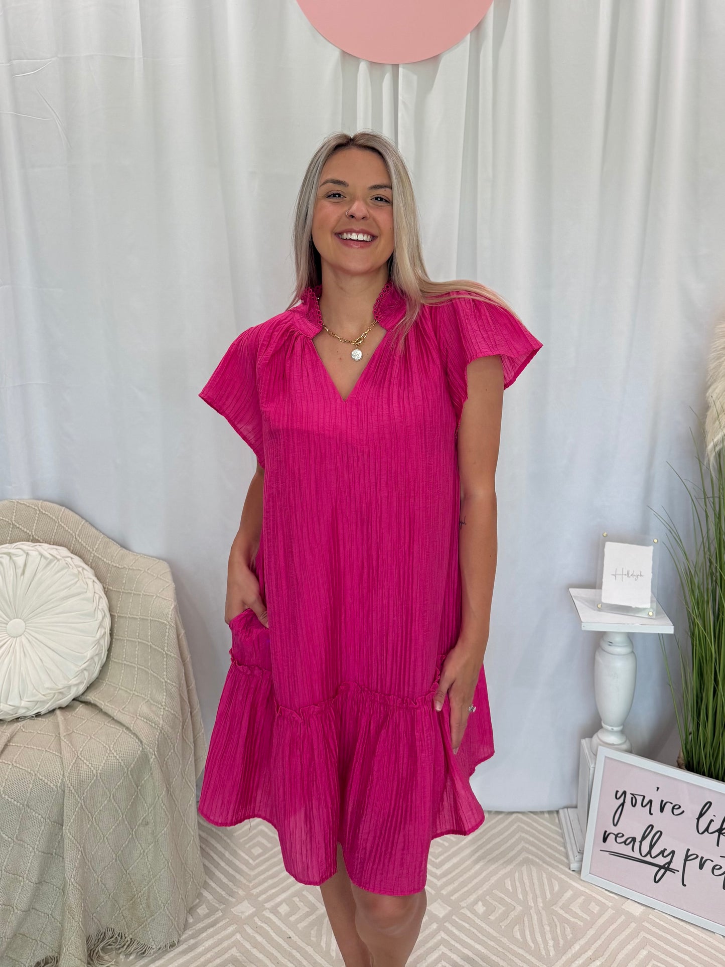 Flattering Fuchsia Dress (Pockets!).