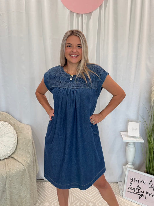 Dark Crinkle Denim Dress