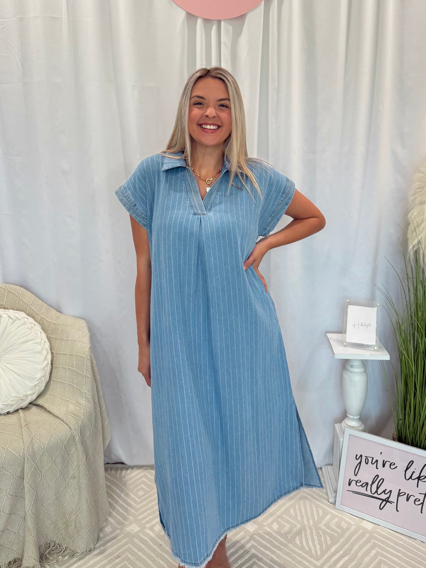 Light Denim Delight Dress (Pockets!)