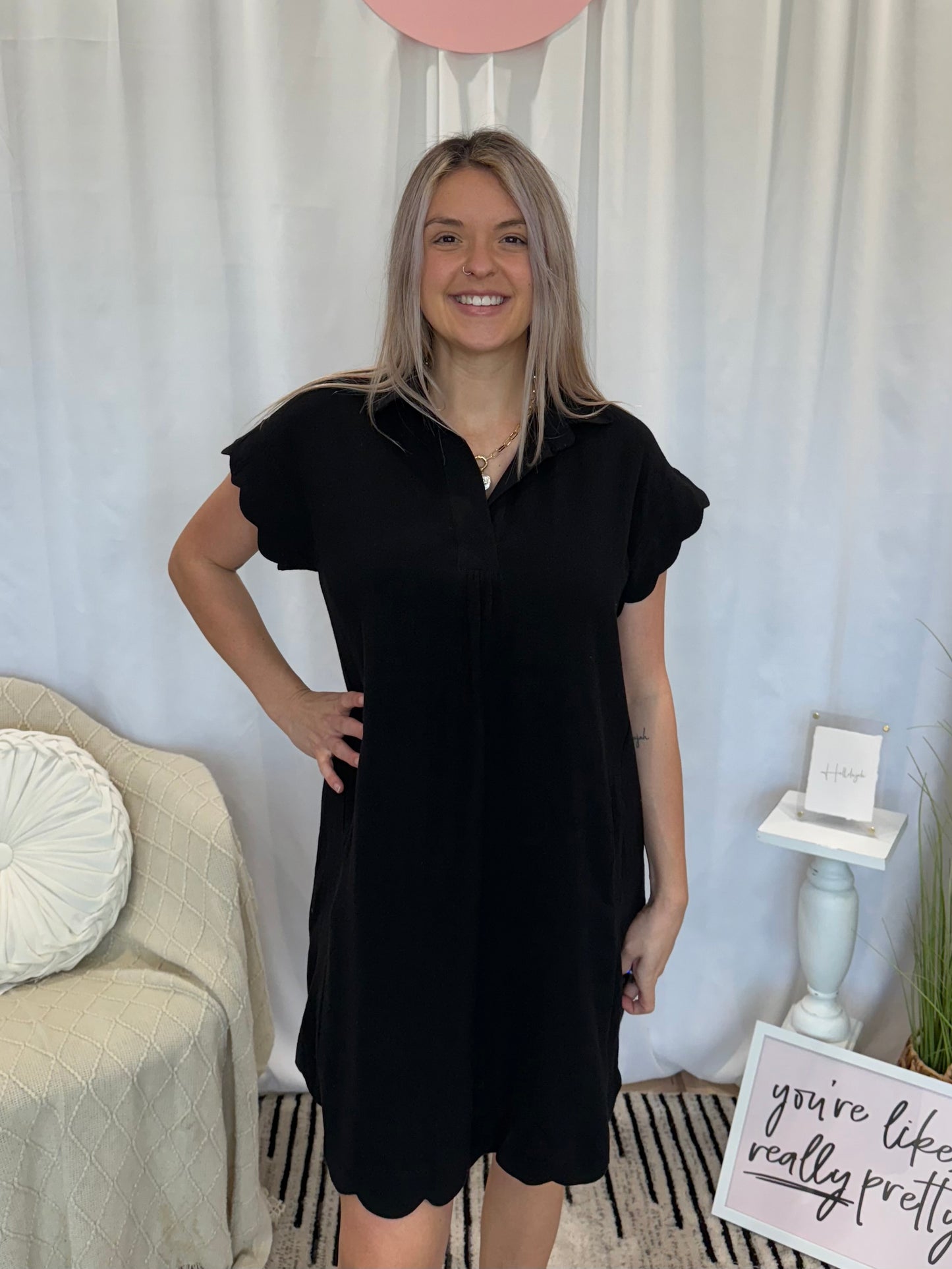 Ebony Scalloped Dress (Pockets!)