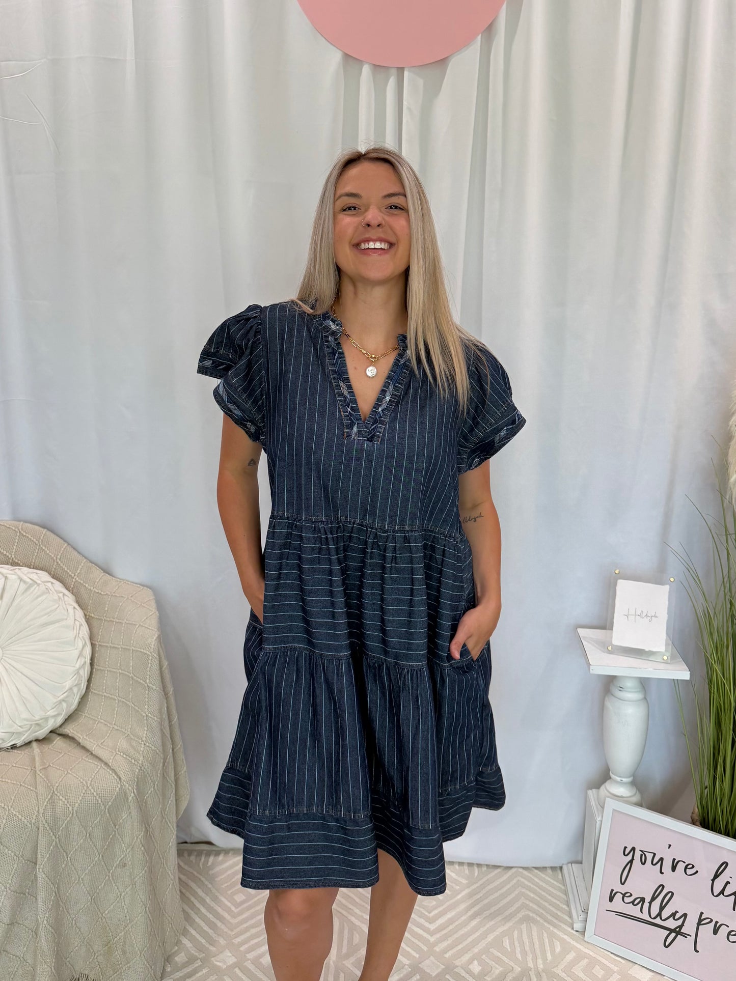 Dark Daring Denim Dress (Pockets!)