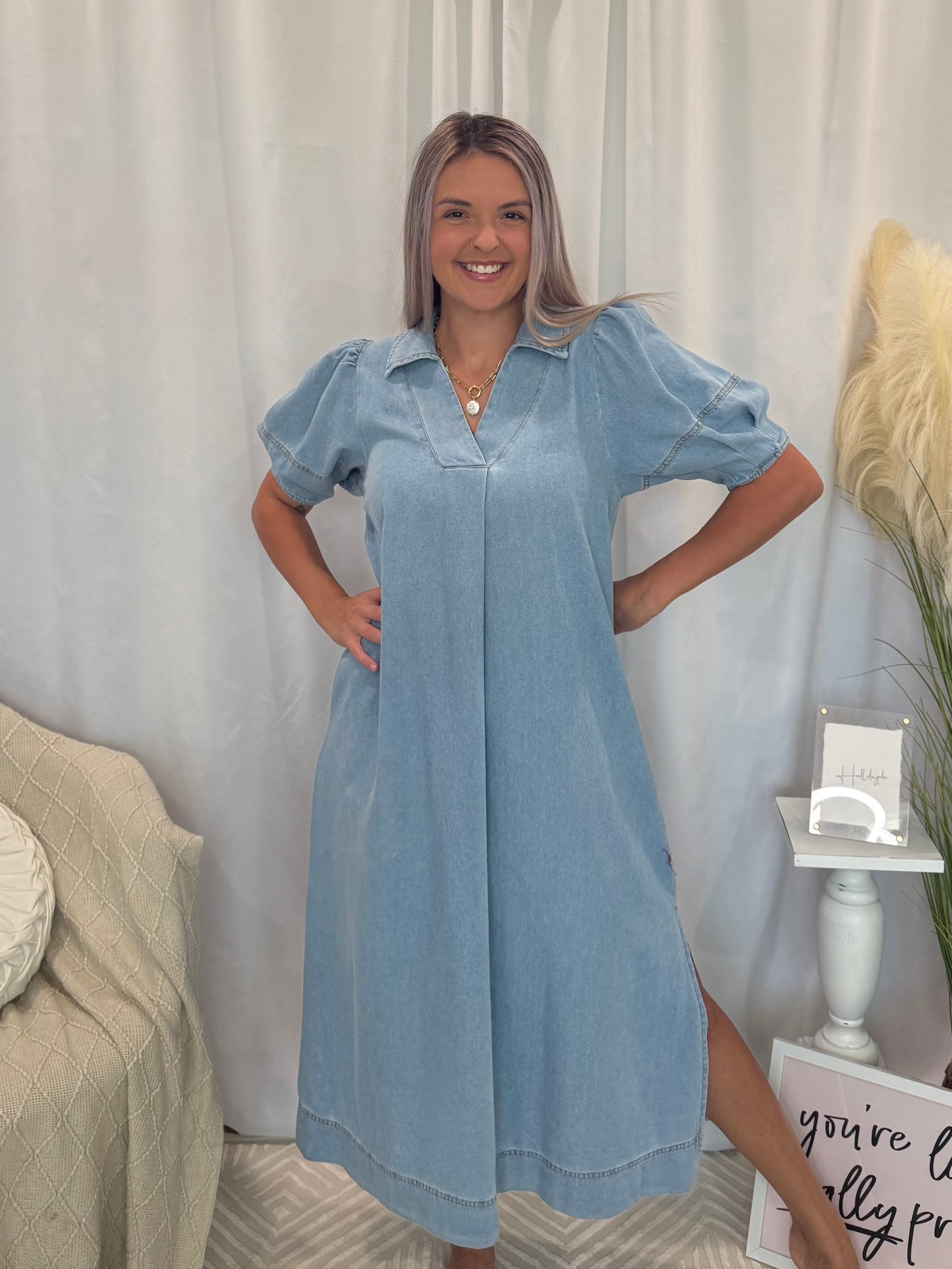Light Denim Delight Dress (Pockets!)