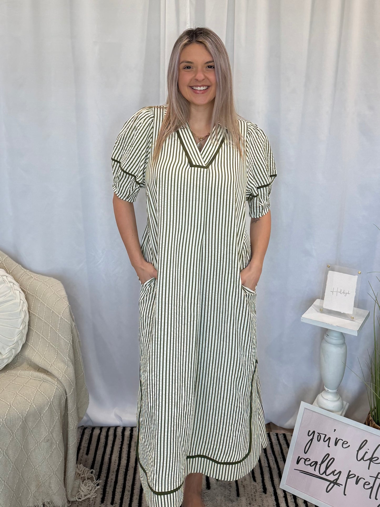 Green Vacay Dress (Pockets!)