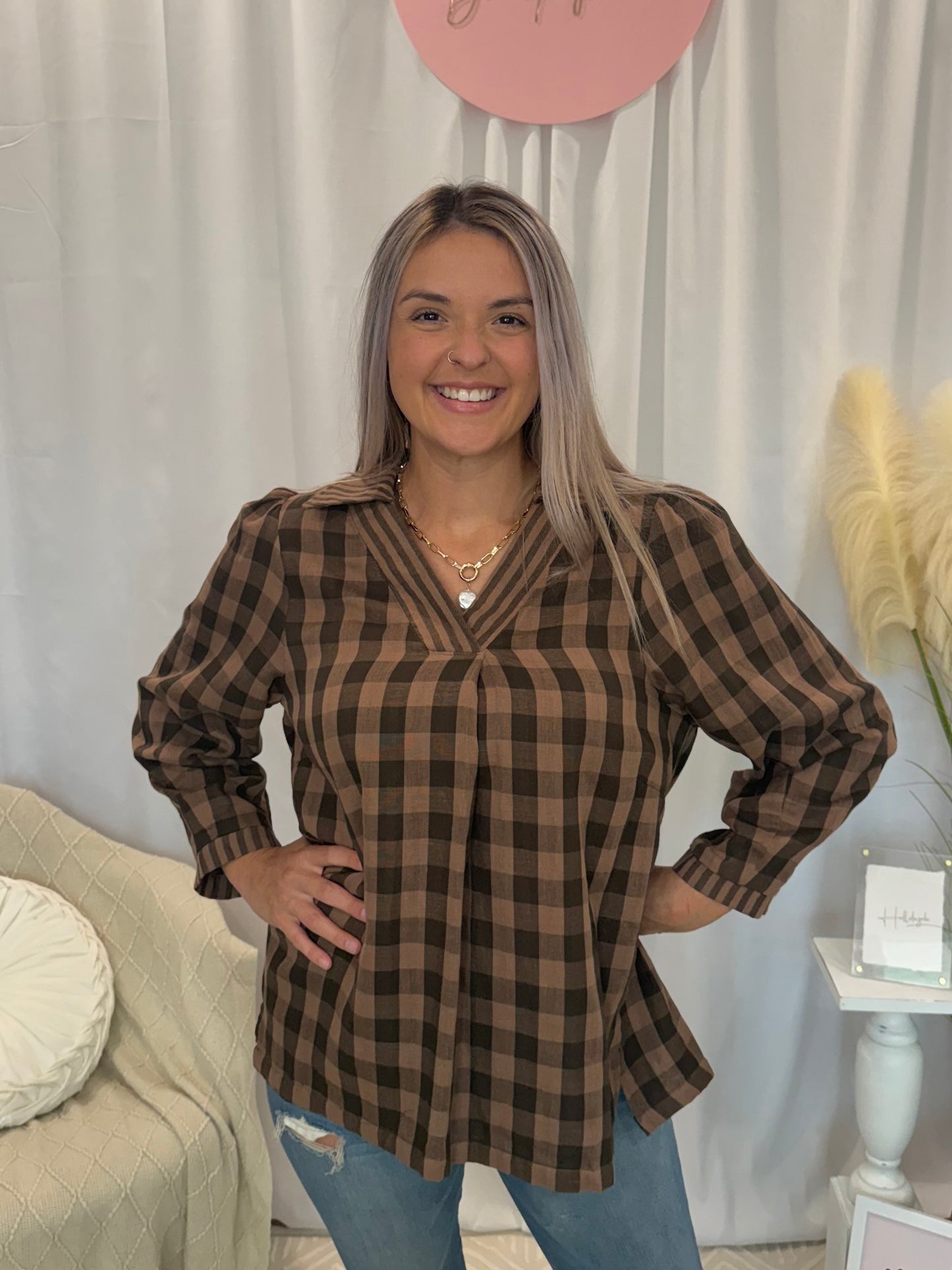 Toasted Caramel Plaid Top