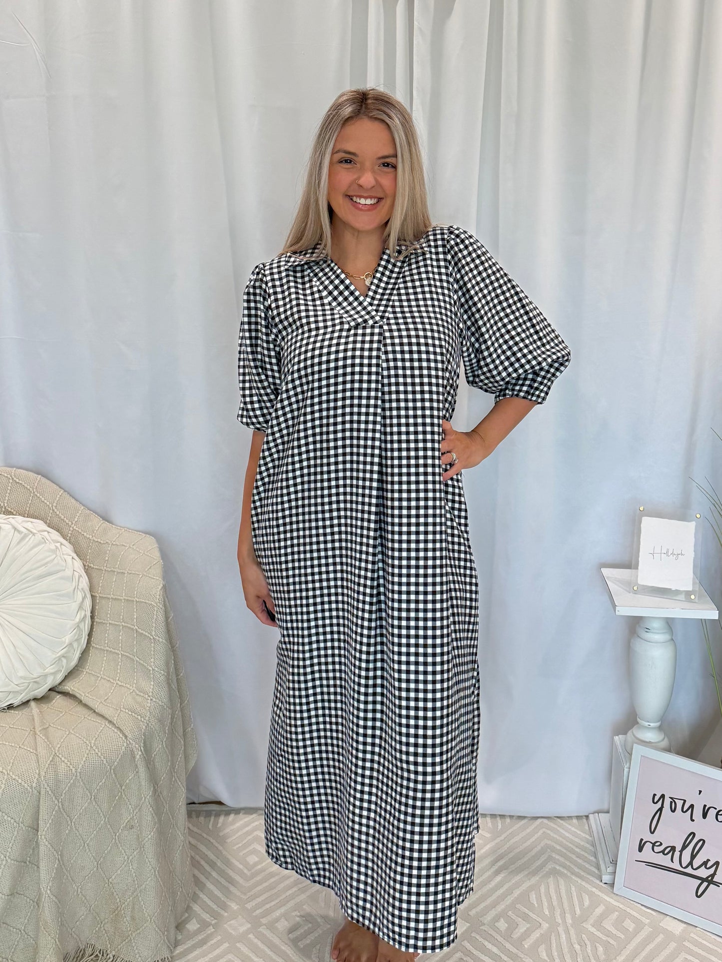 Onyx Gingham Dress (Pockets!)