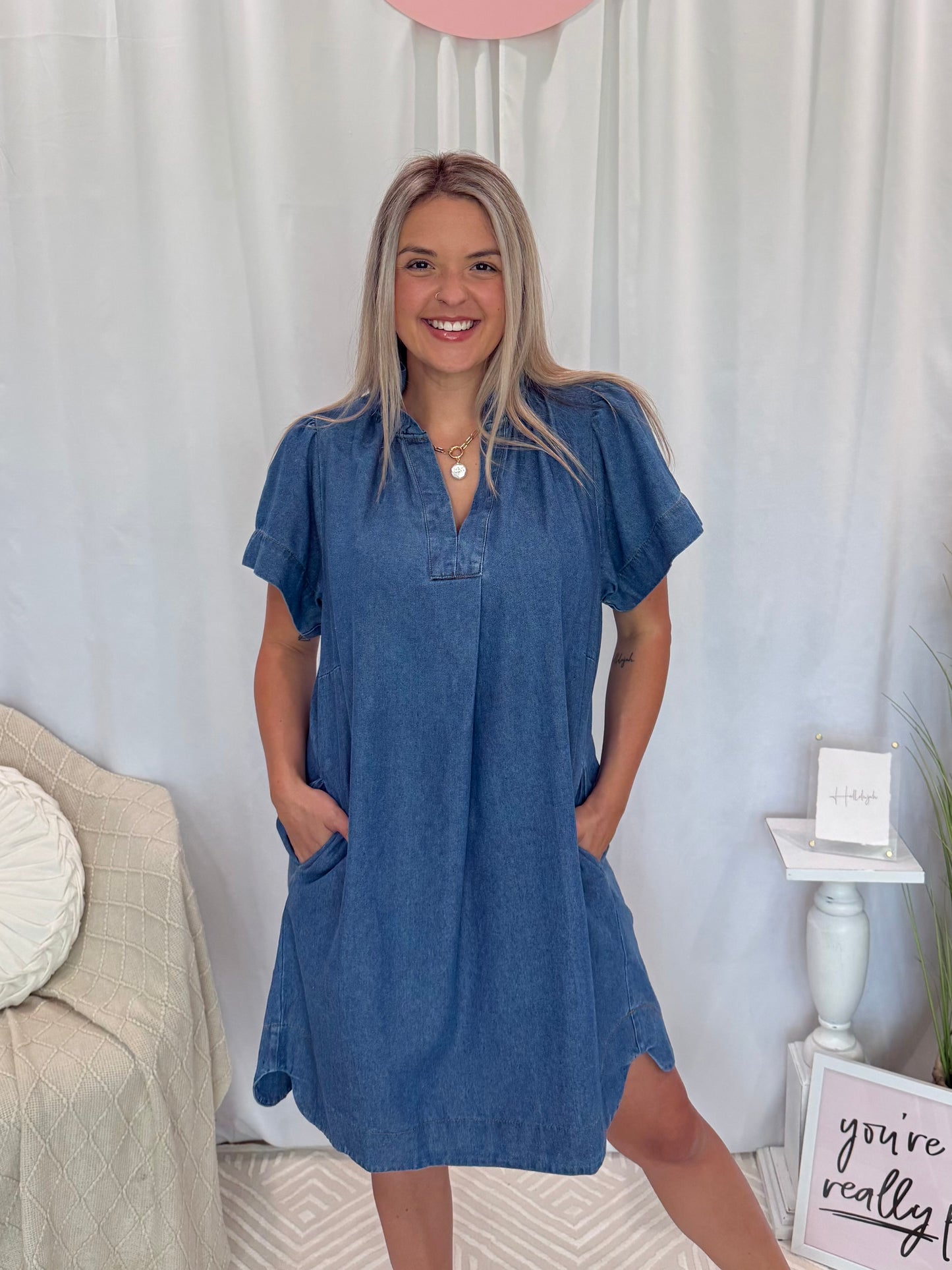 Dark Blue Jean Babe Dress (Pockets!)