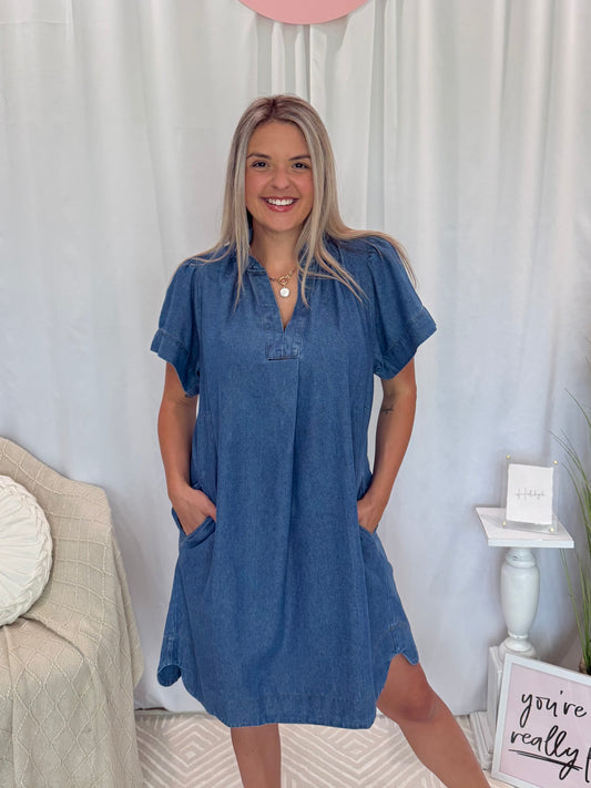 Dark Blue Jean Babe Dress (Pockets!)