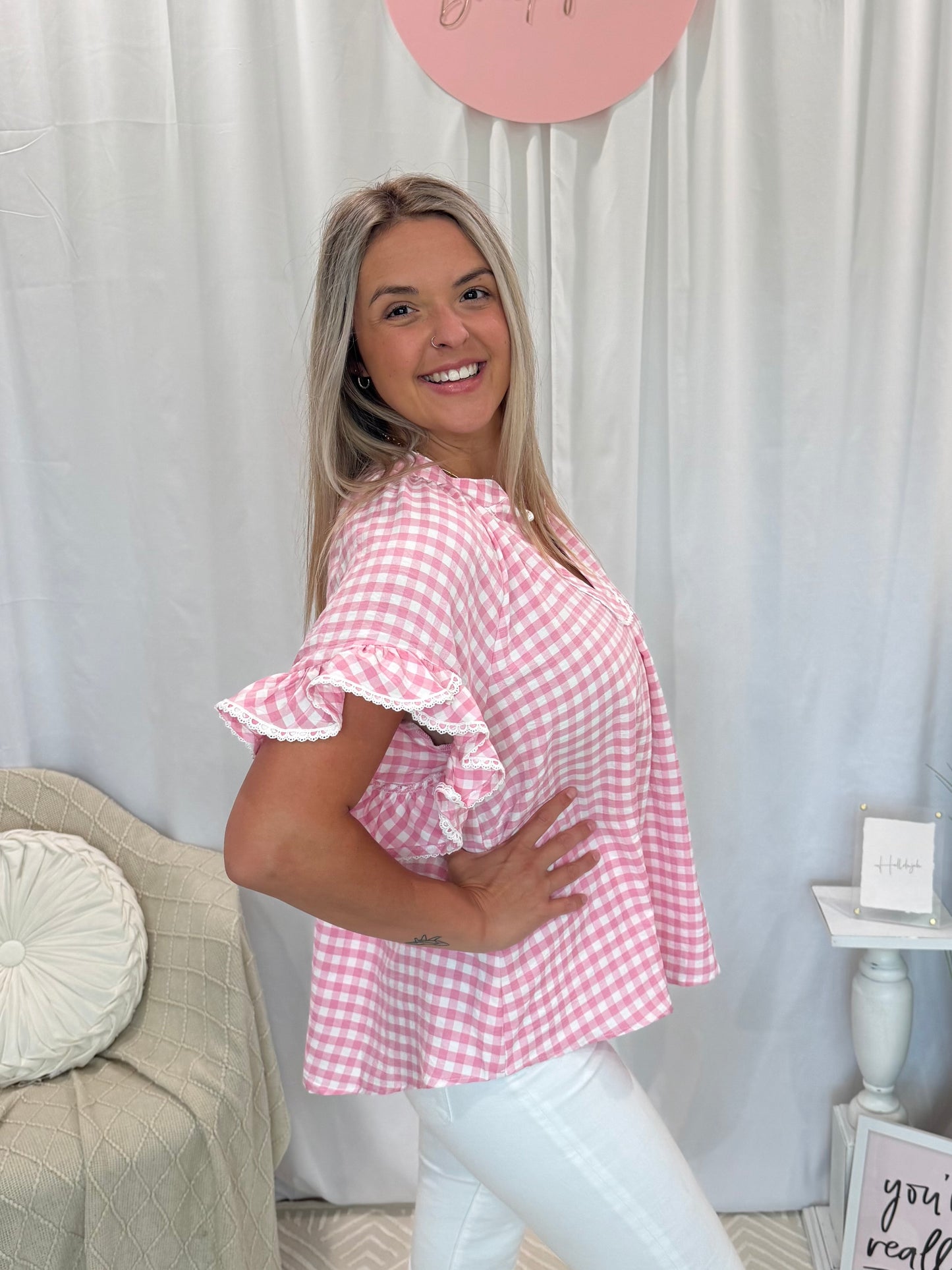 Strawberry Ruffle Gingham Top