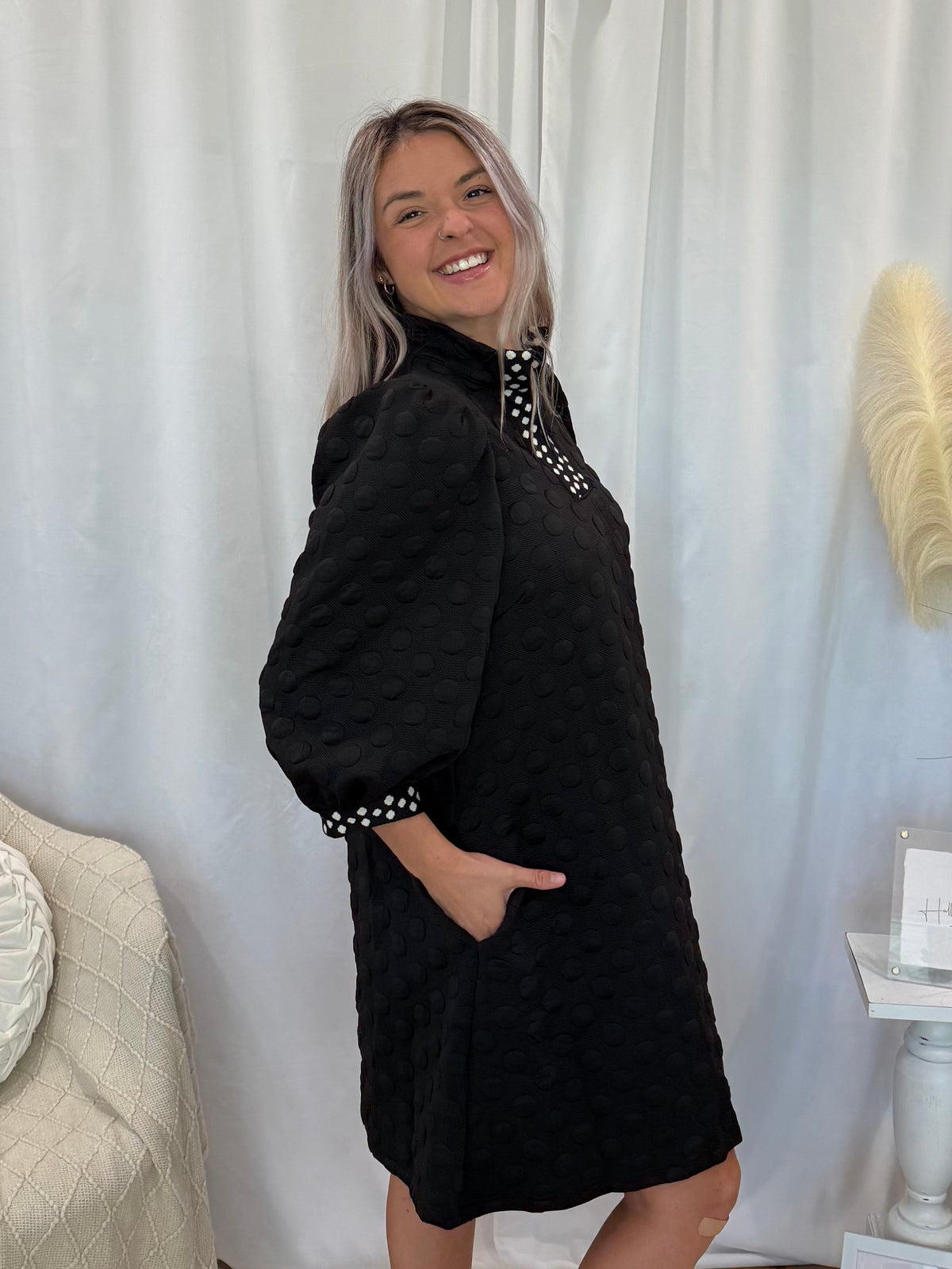 Black Polka Dot Dress (Pockets!)