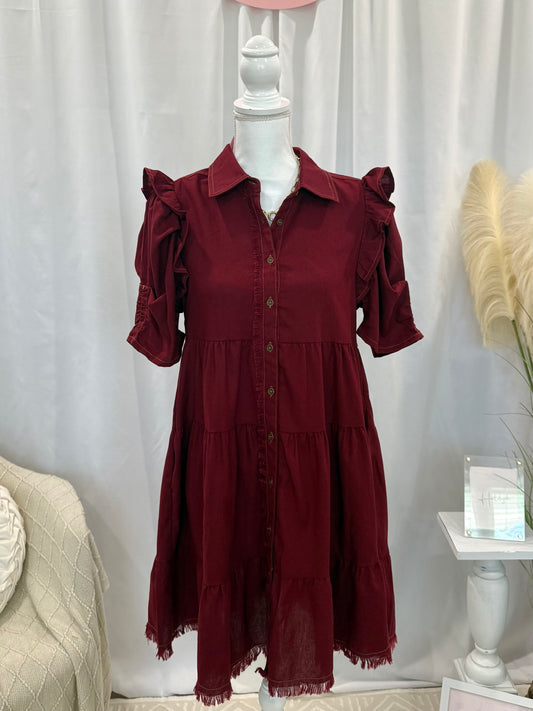 Maroon Linen Luxury Dress (Pockets!)