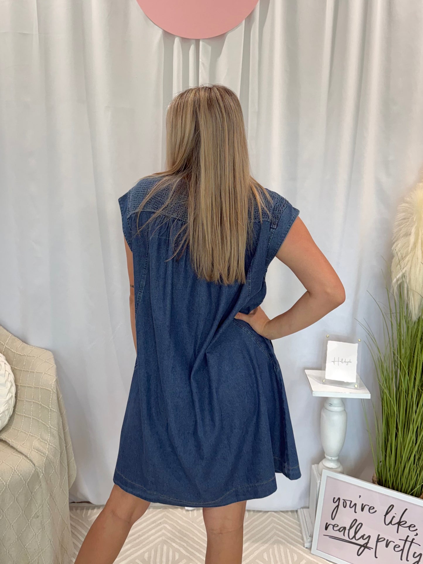 Dark Crinkle Denim Dress