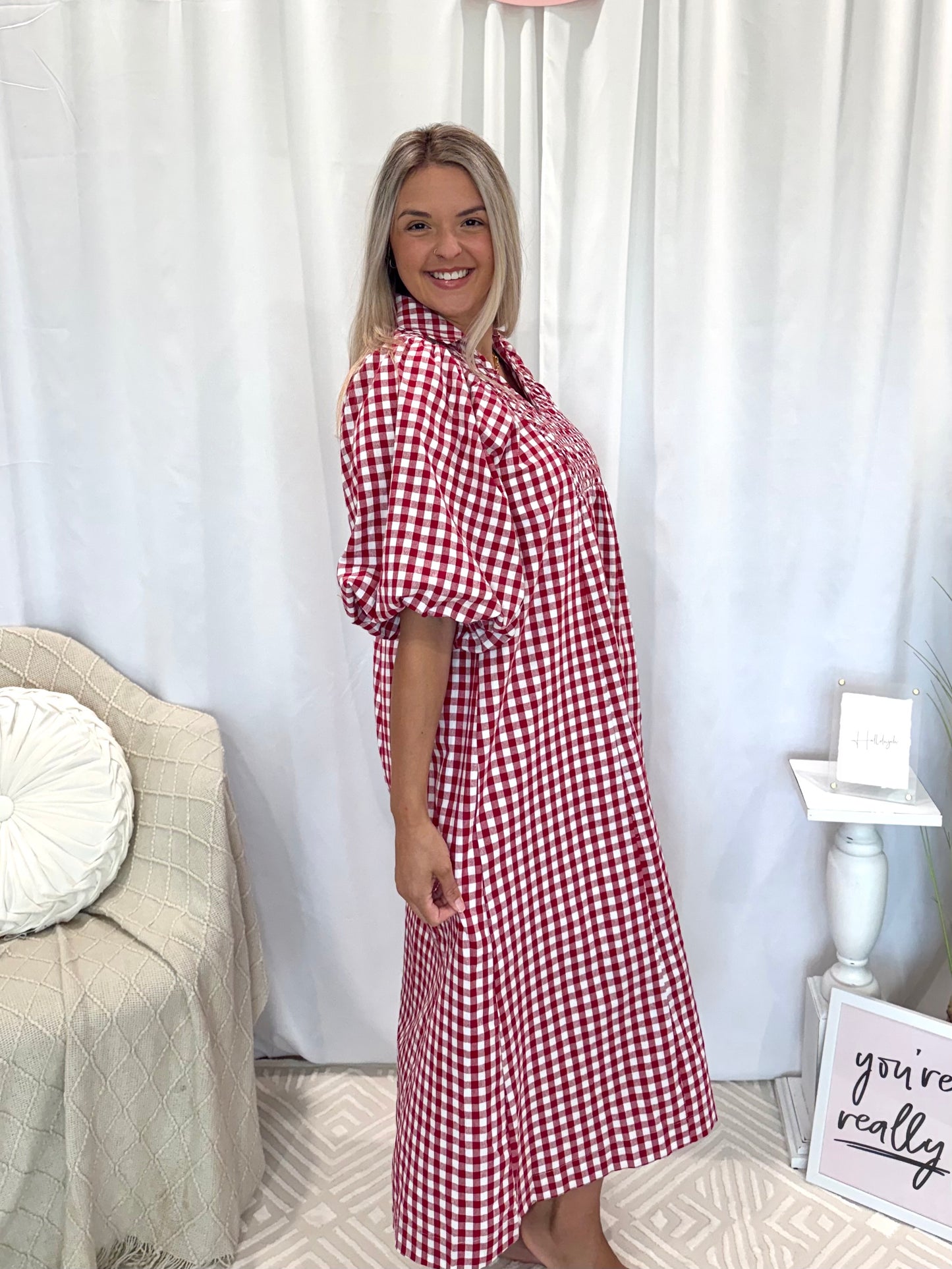 Cranberry Gingham Dress