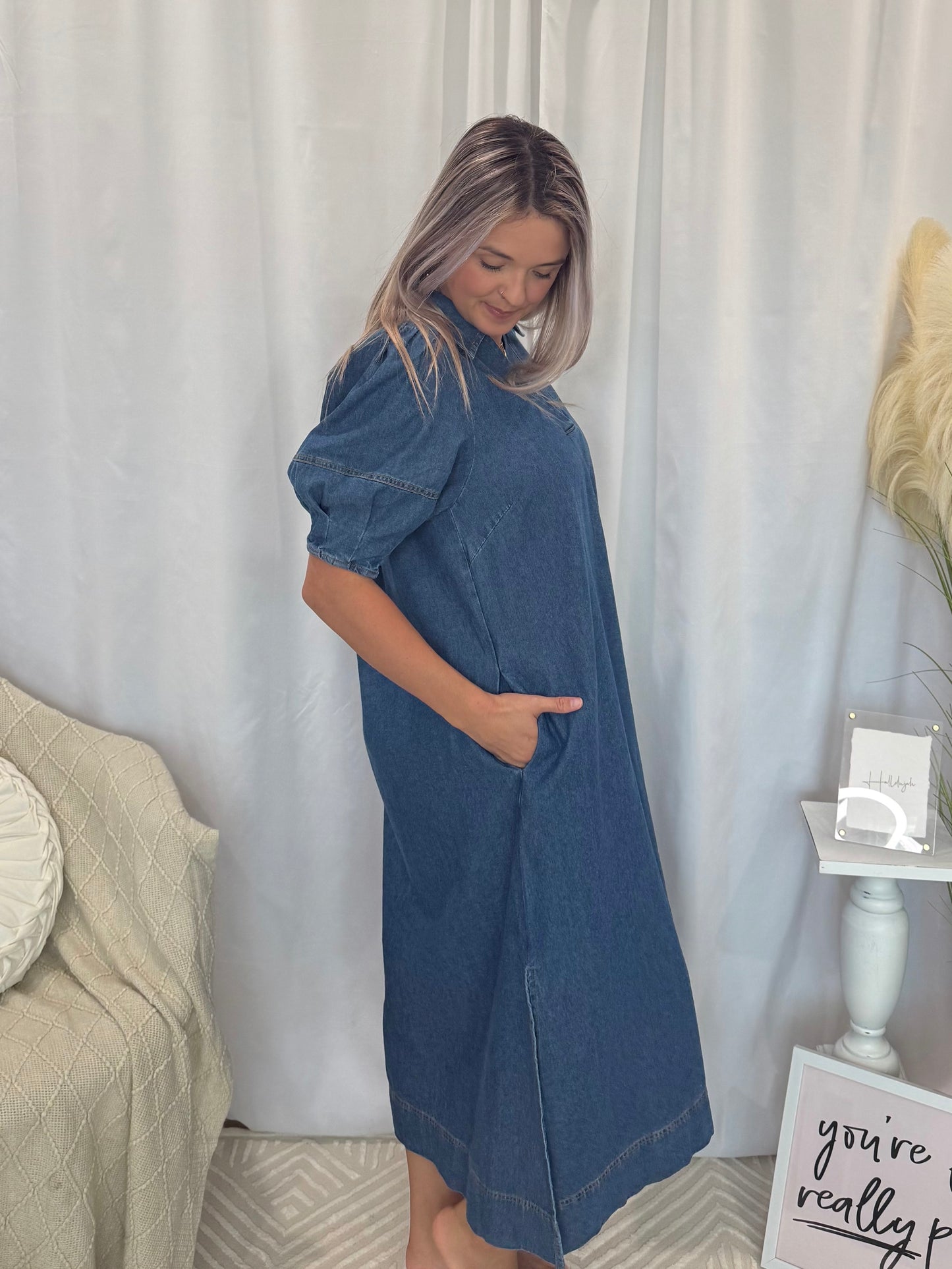 Light Denim Delight Dress (Pockets!)