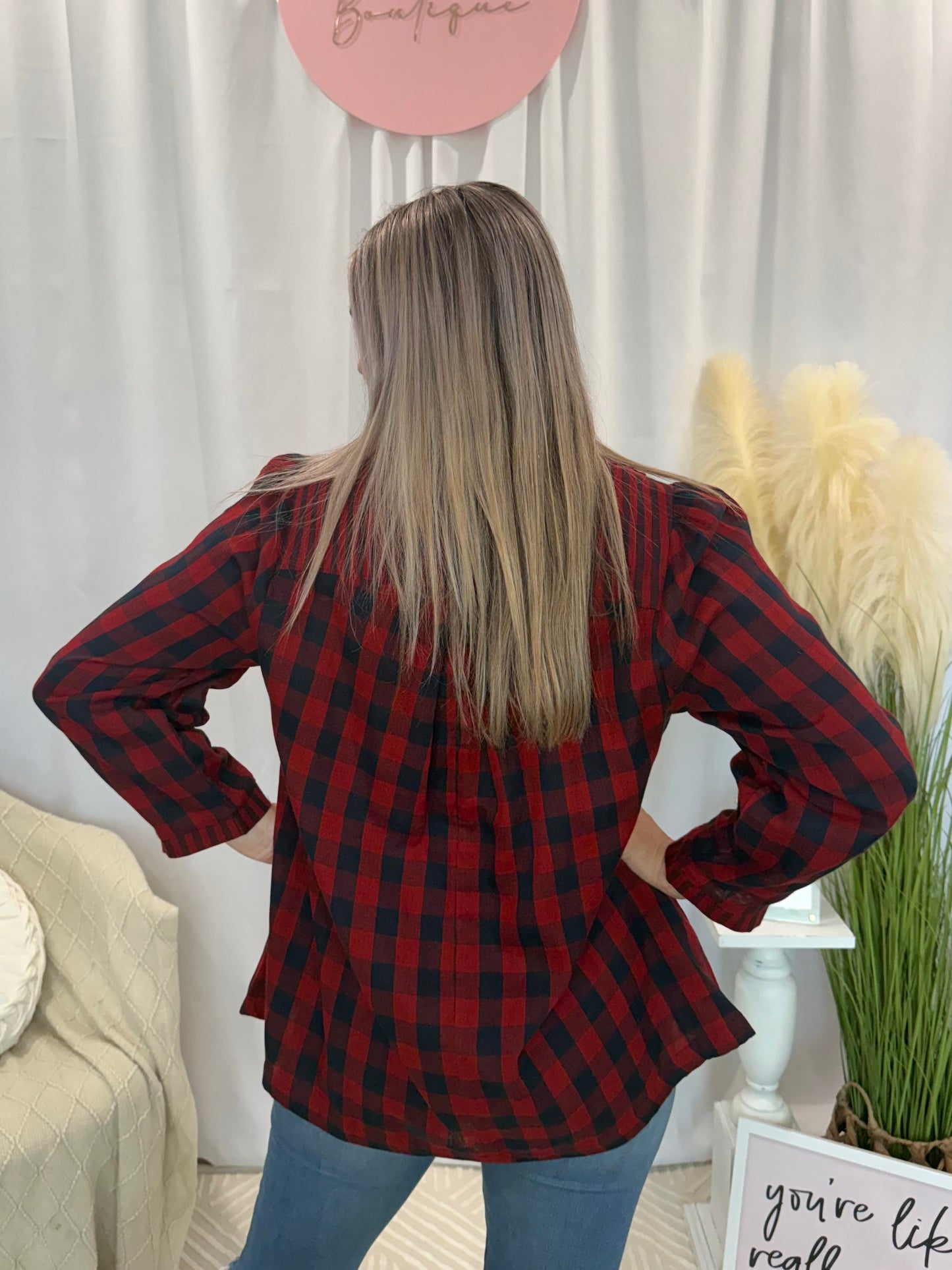 Muddled Cherry Plaid Top