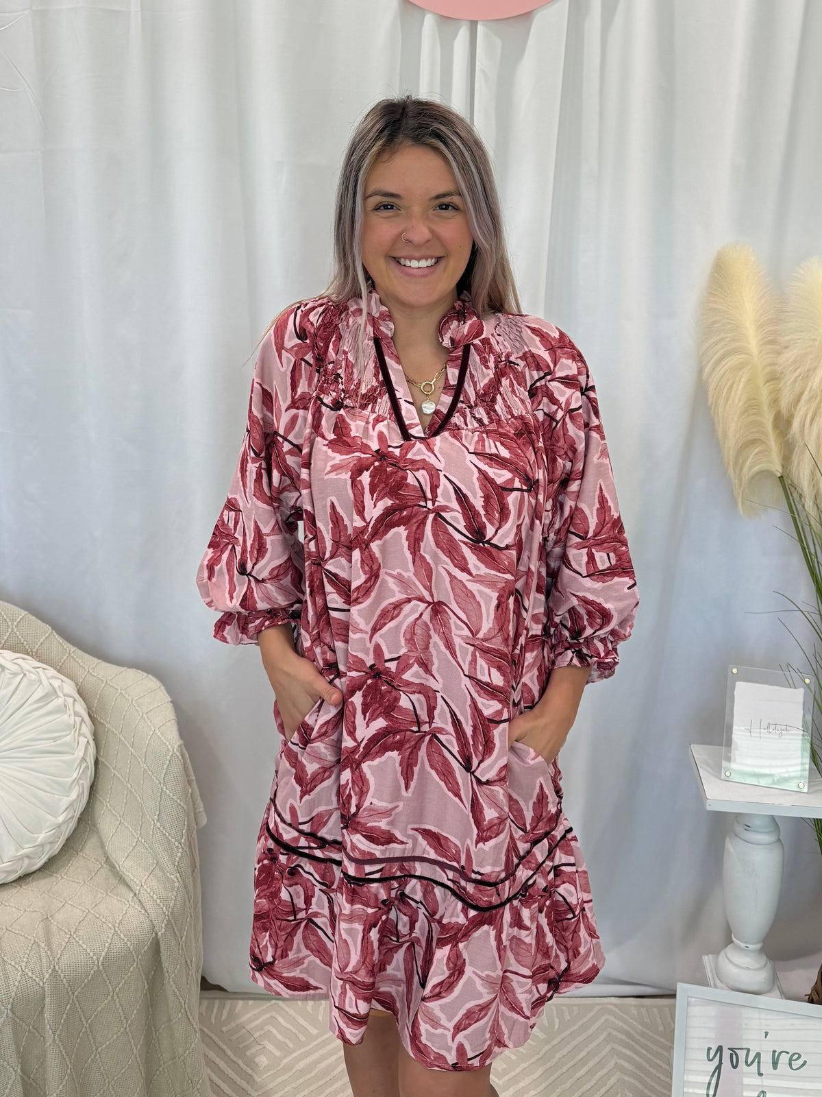 Pink Leafy Love Dress (Pockets!)