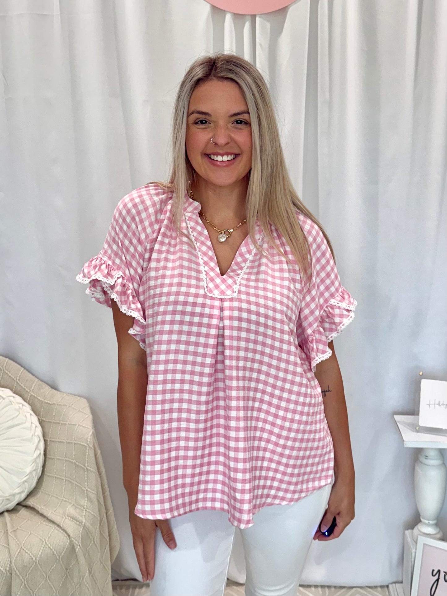 Strawberry Ruffle Gingham Top