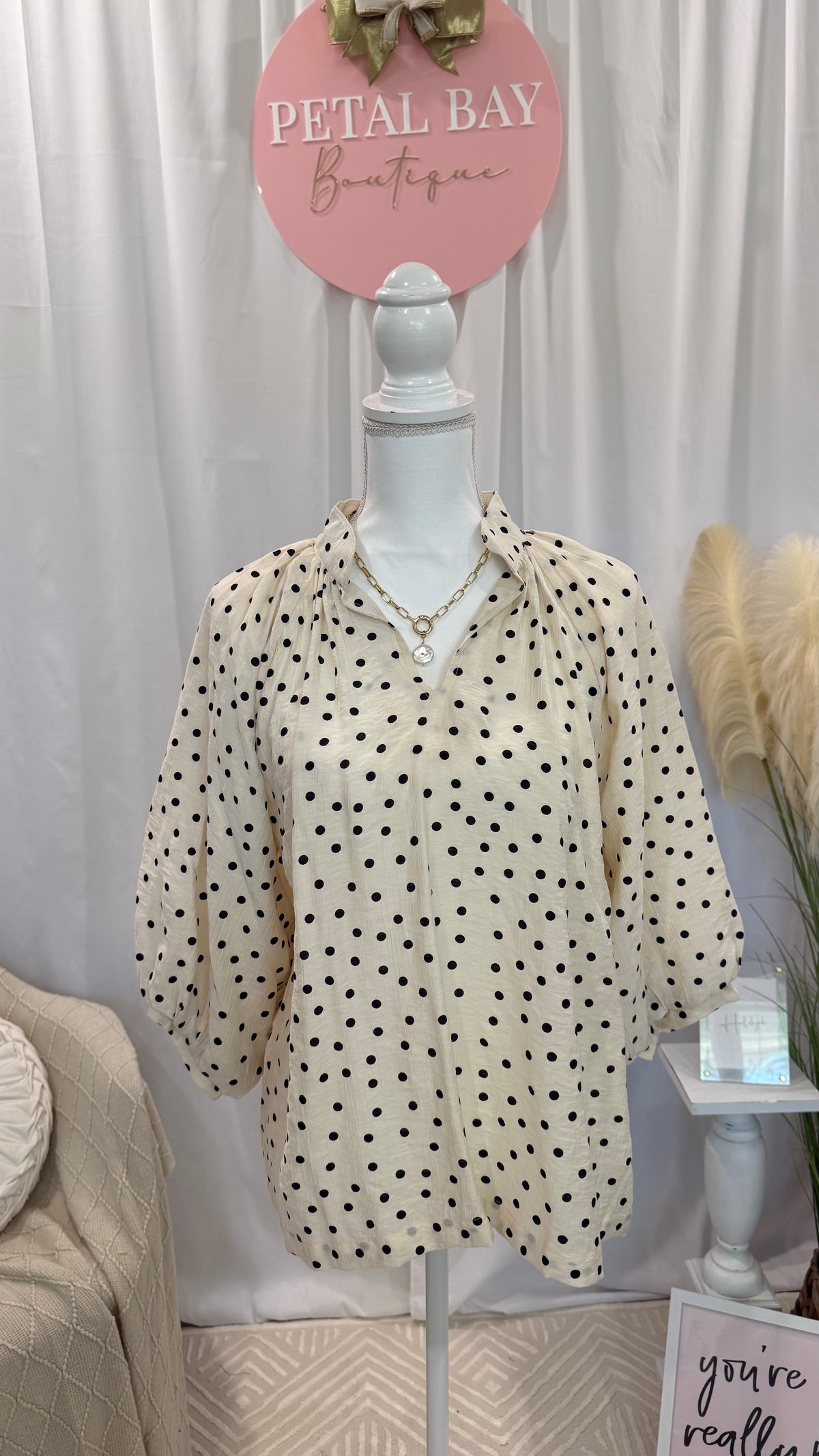 Cream Polka Dot Top
