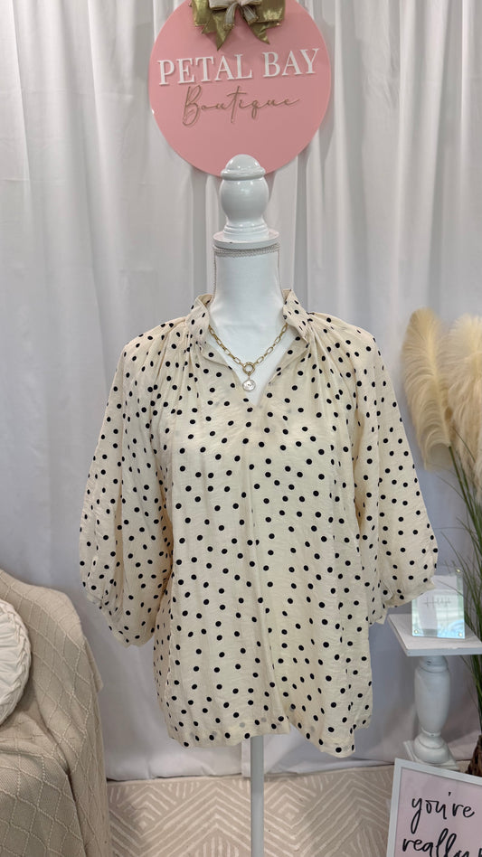 Cream Polka Dot Top