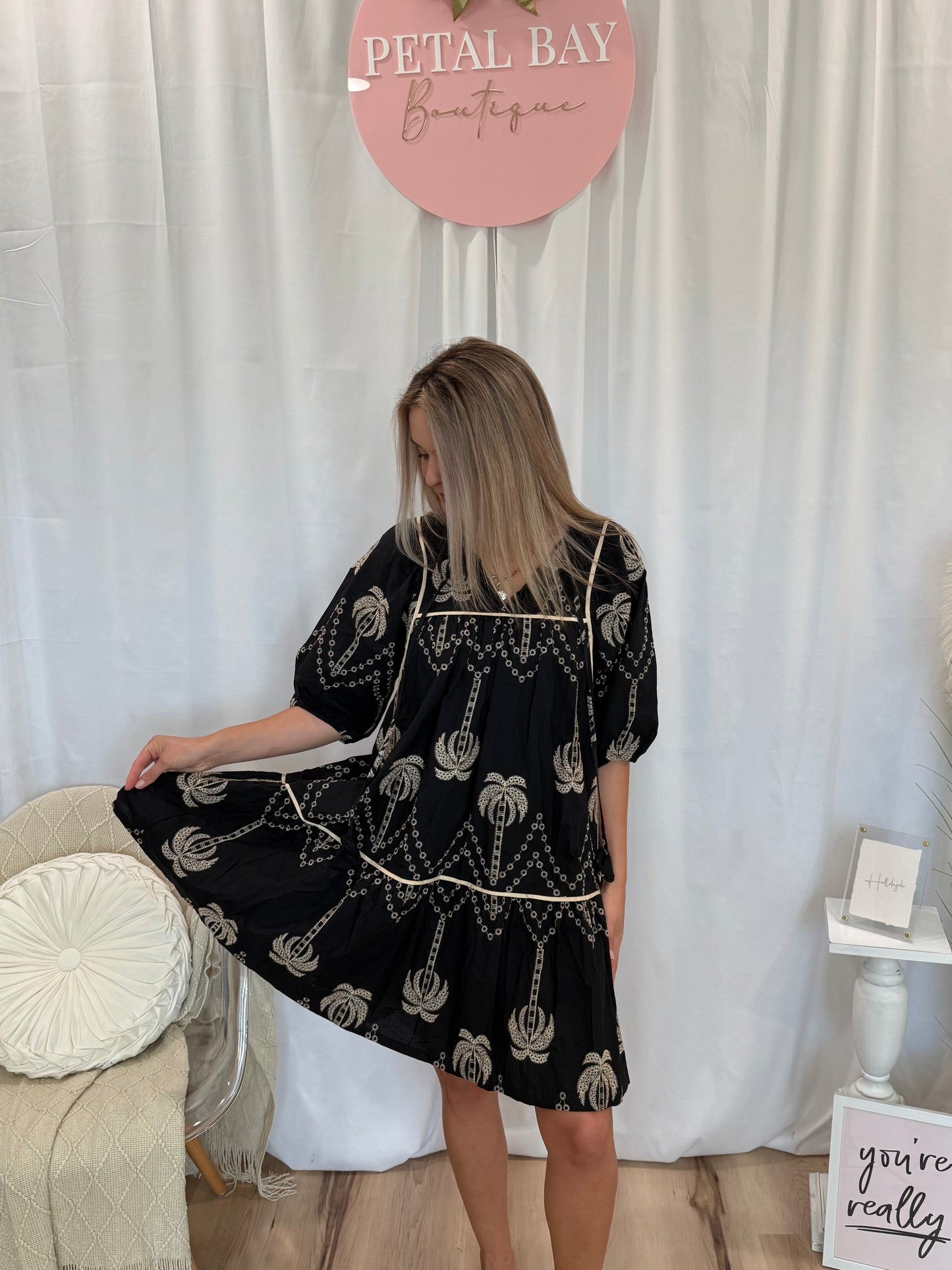 Black & Brown Palms Dress