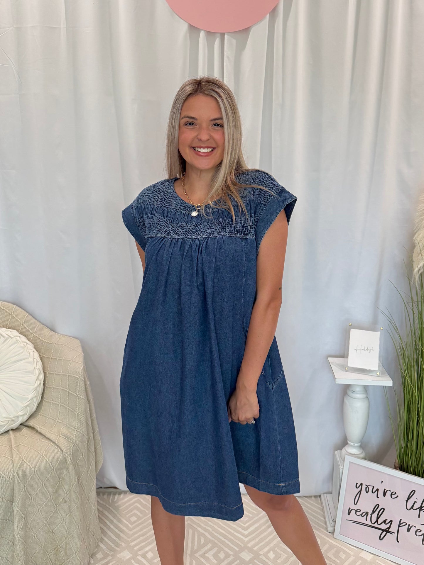 Dark Crinkle Denim Dress