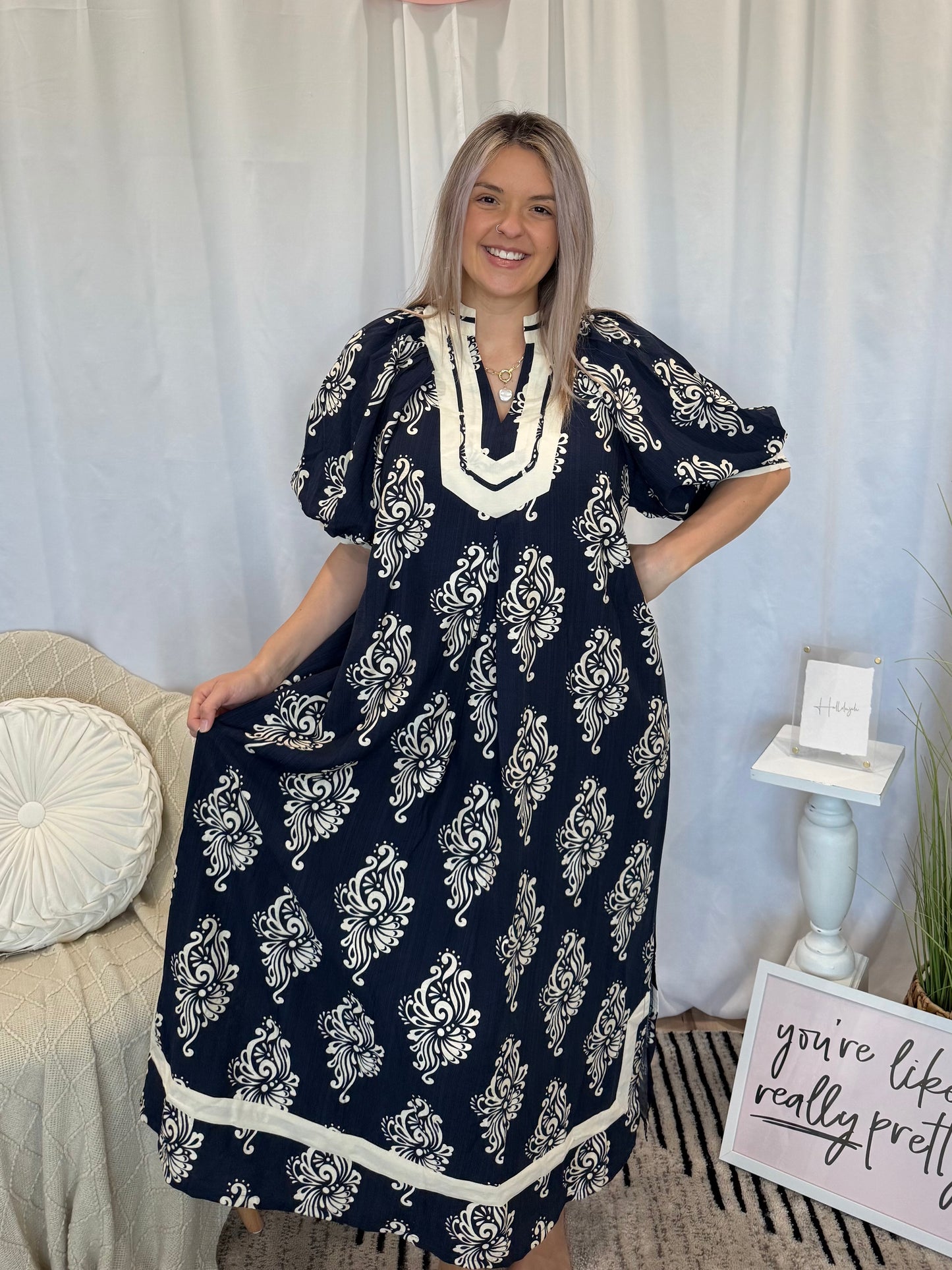 Navy Galore Dress (Pockets!)