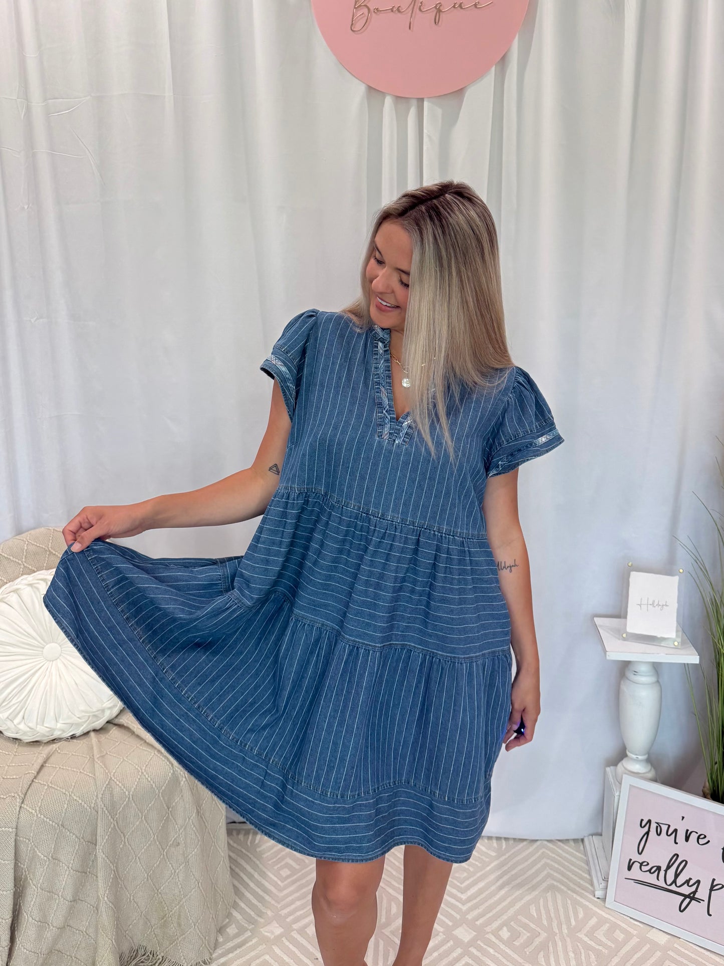 Light Daring Denim Dress (Pockets!)