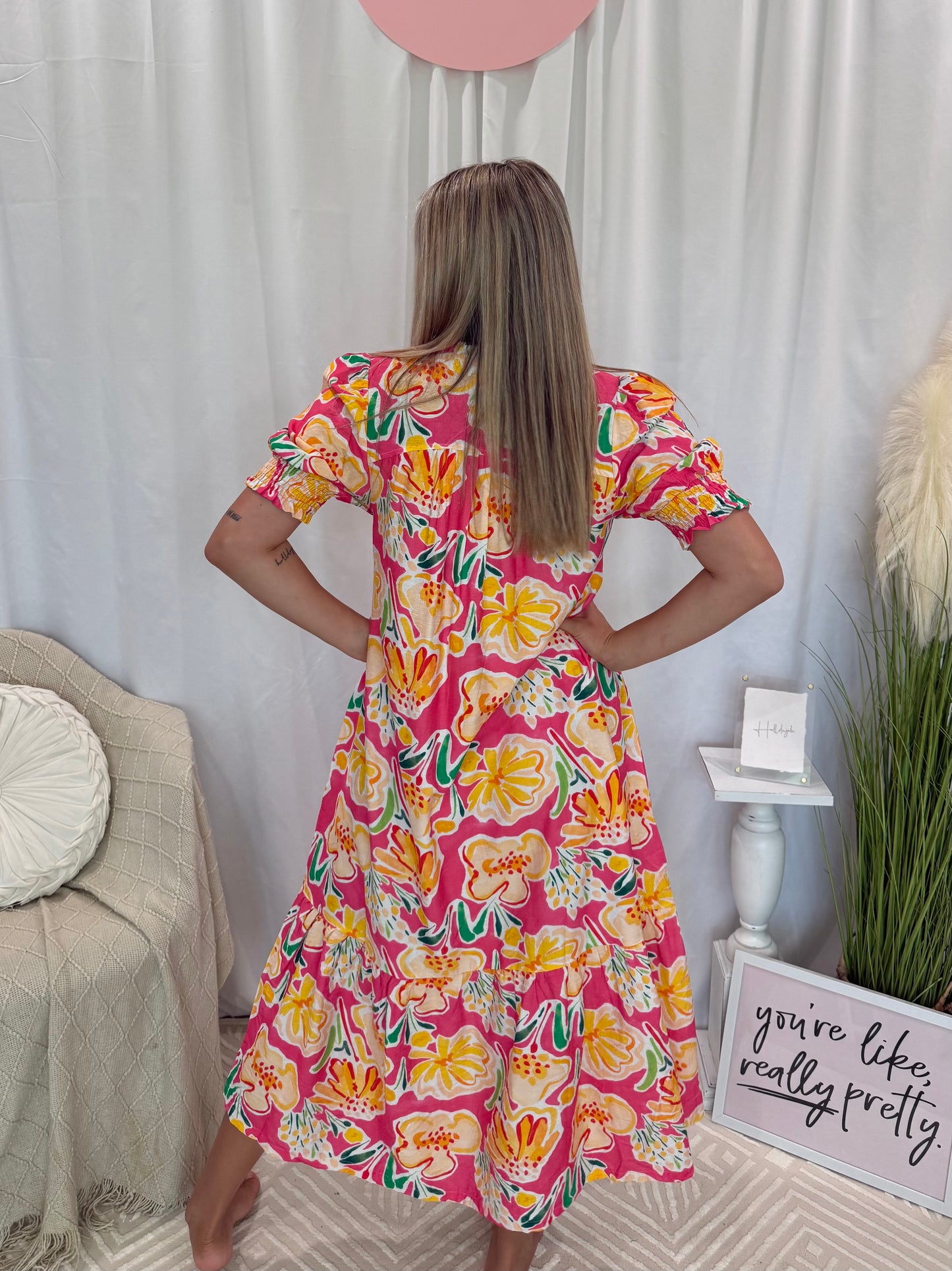 Peach Island Bloom Dress (Pockets!)