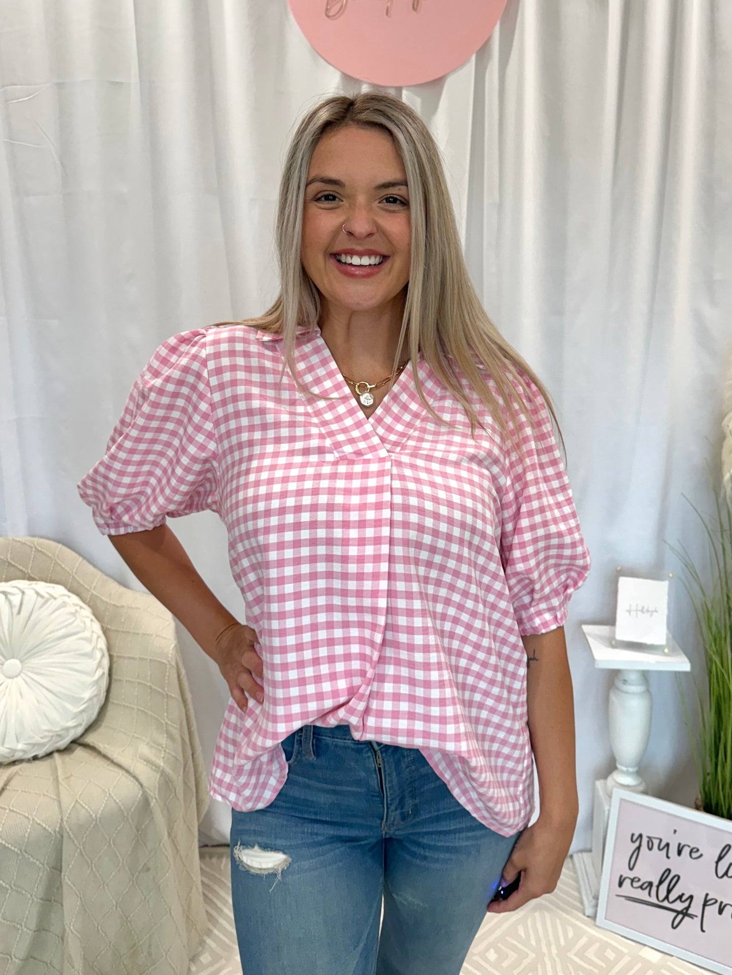 Strawberry Gingham Top