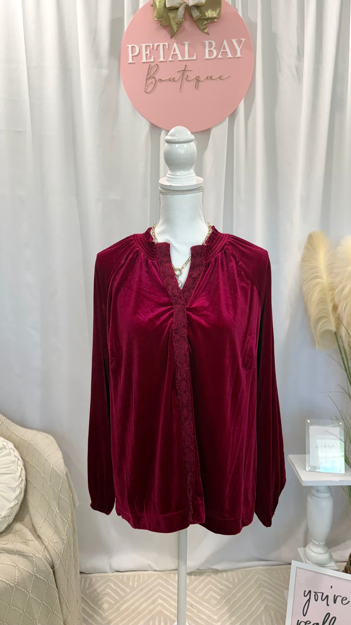 Fun & Flattering Wine Velvet Top