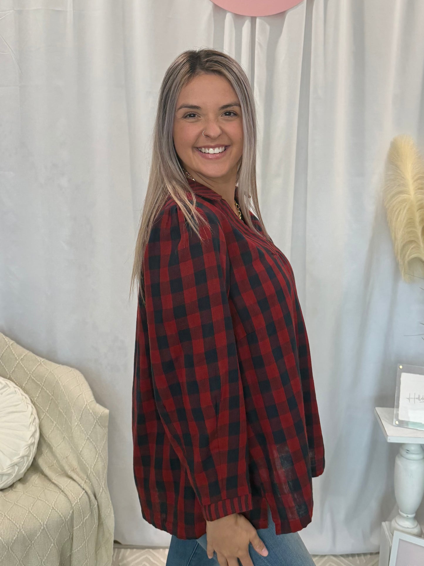 Muddled Cherry Plaid Top
